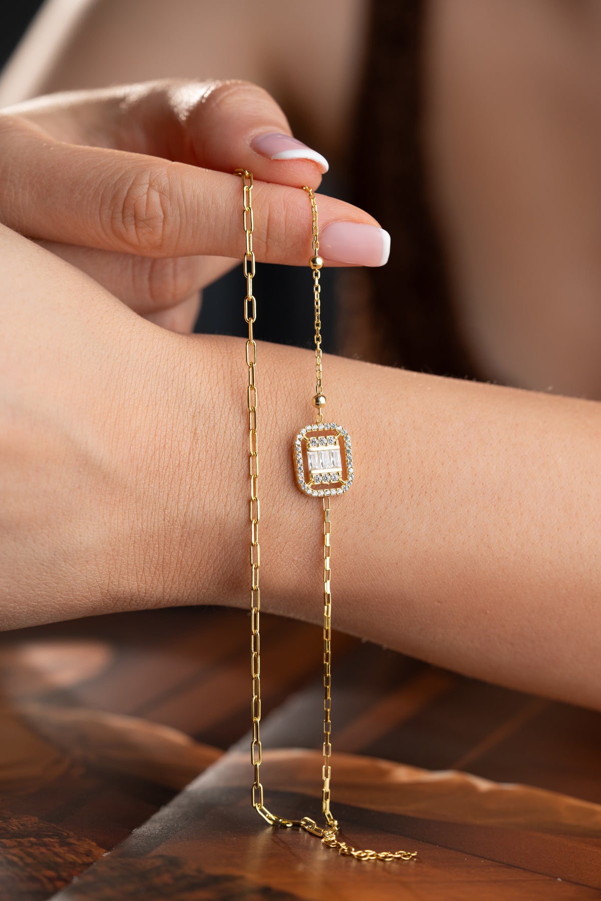 Double Chain Baguette Halo Bracelet
