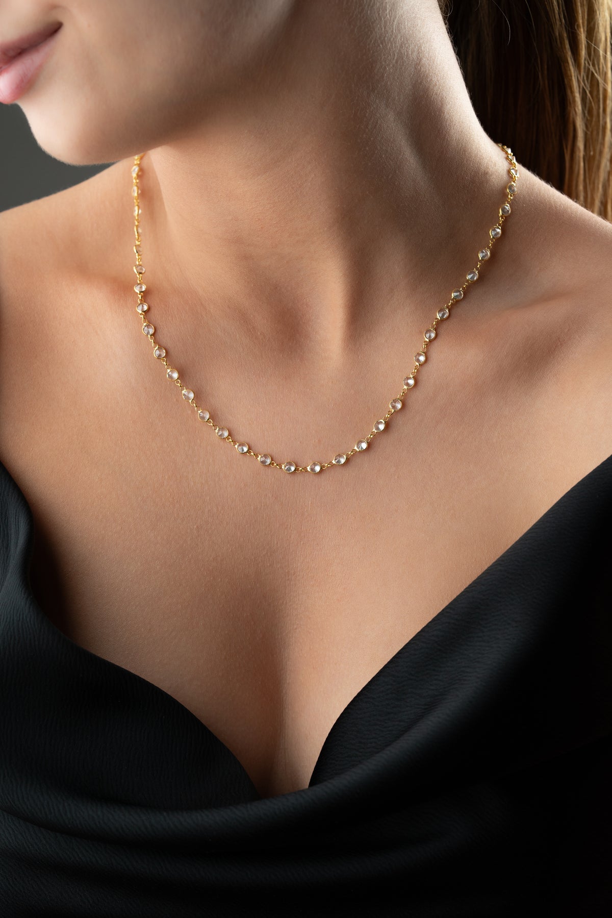 Round Crystal Station Chain Necklace