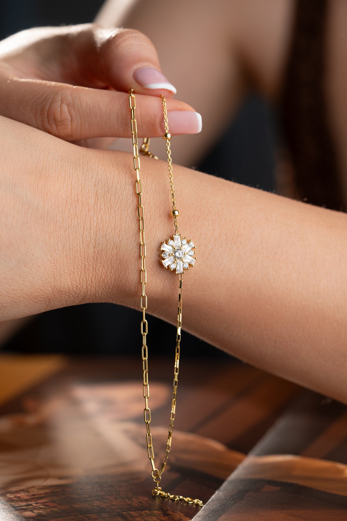 Double Chain Crystal Snowflake Bracelet