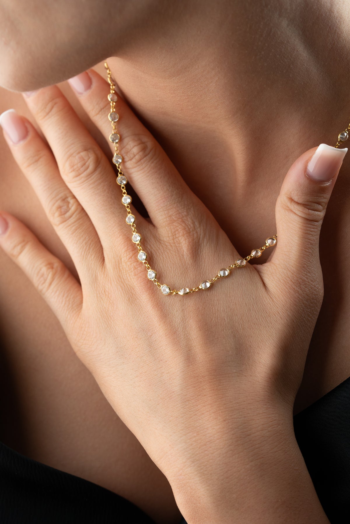 Round Crystal Station Chain Necklace