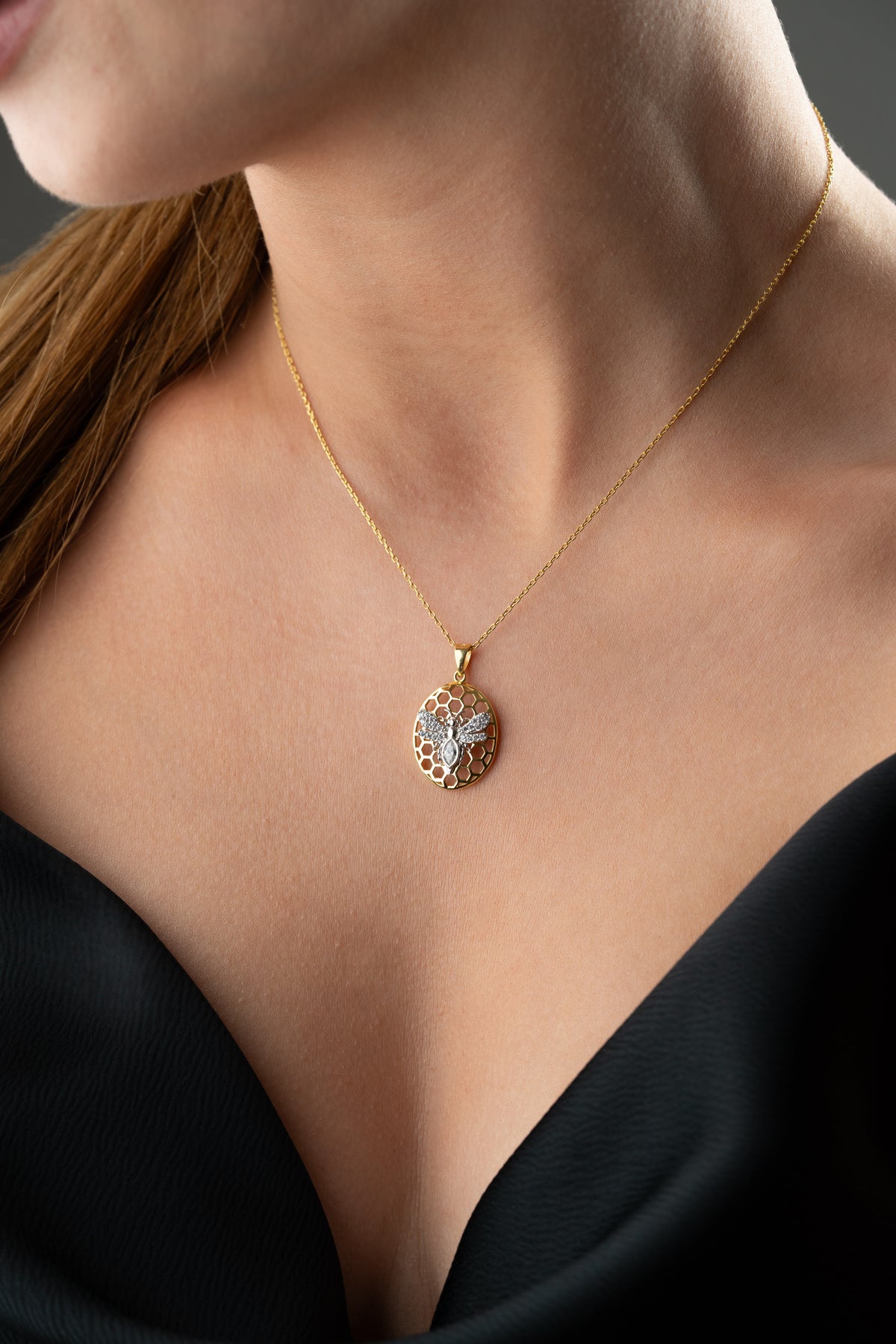 Bee Honeycomb Pendant Necklace