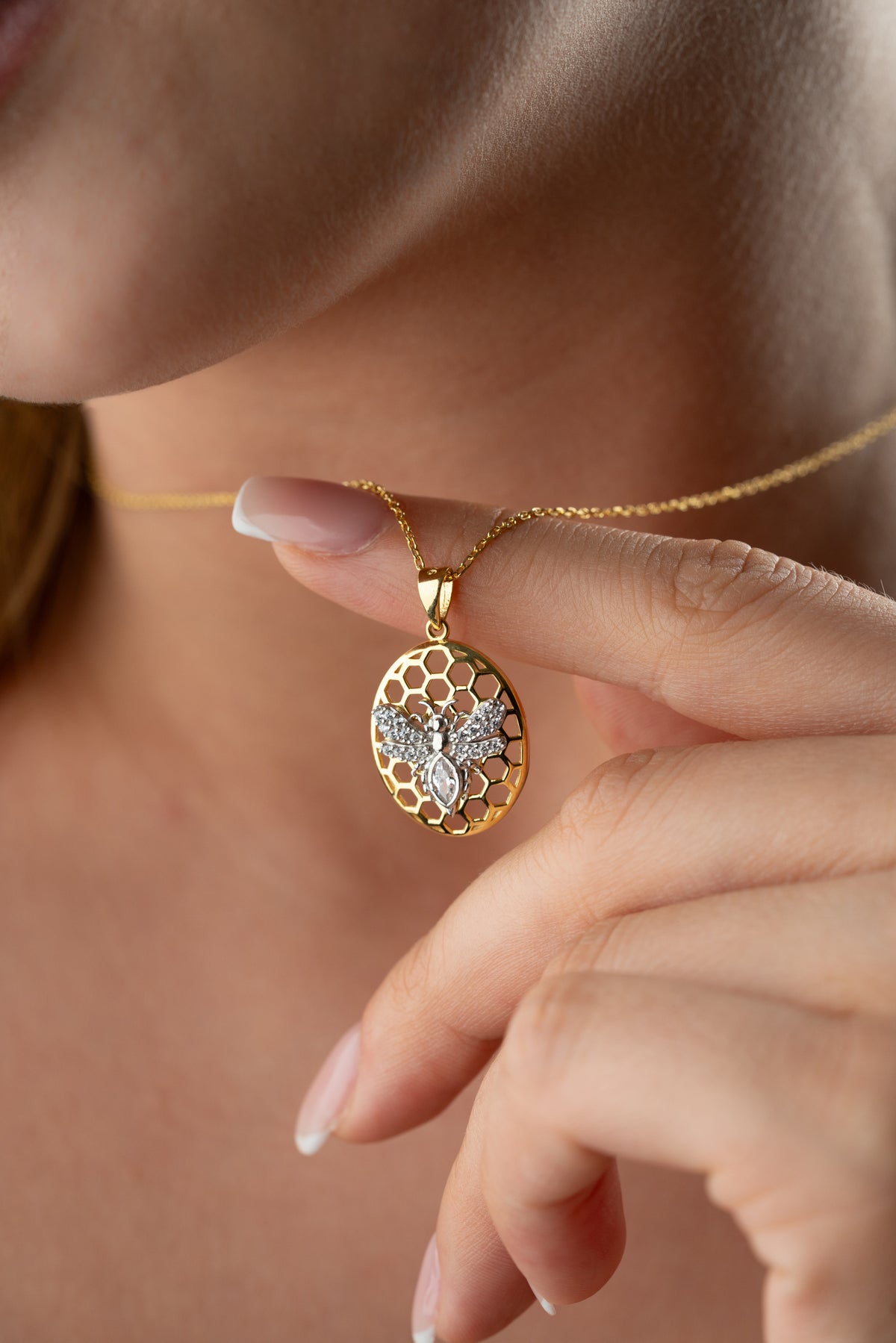 Bee Honeycomb Pendant Necklace