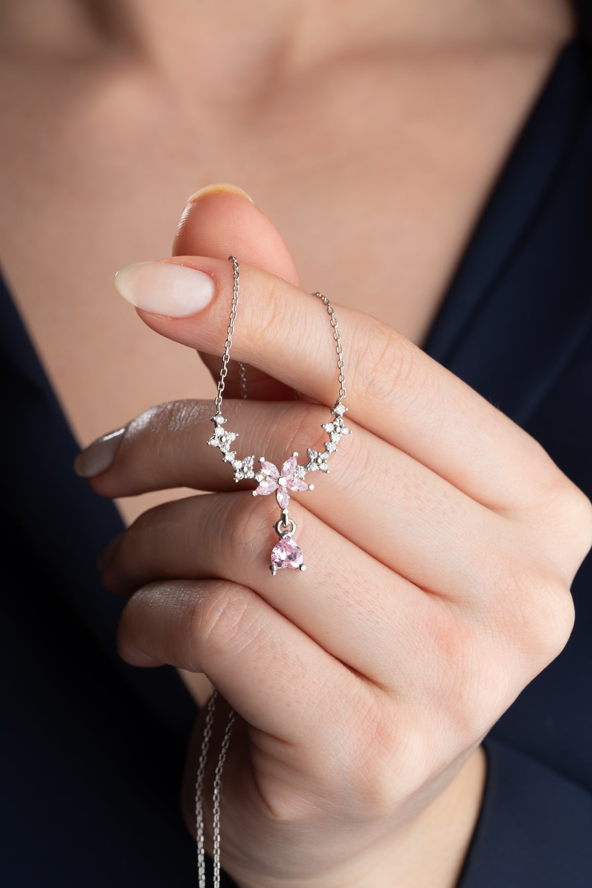 Pink Lotus Flower Drop Necklace