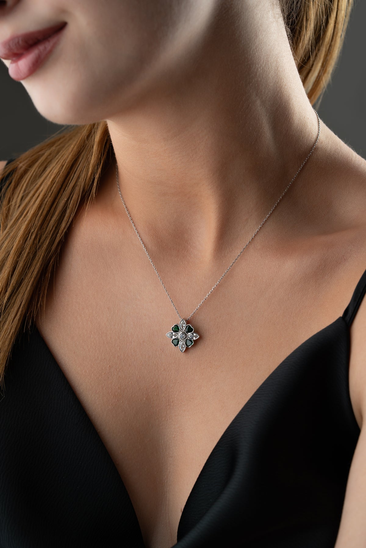Emerald Green Crystal Flower Necklace