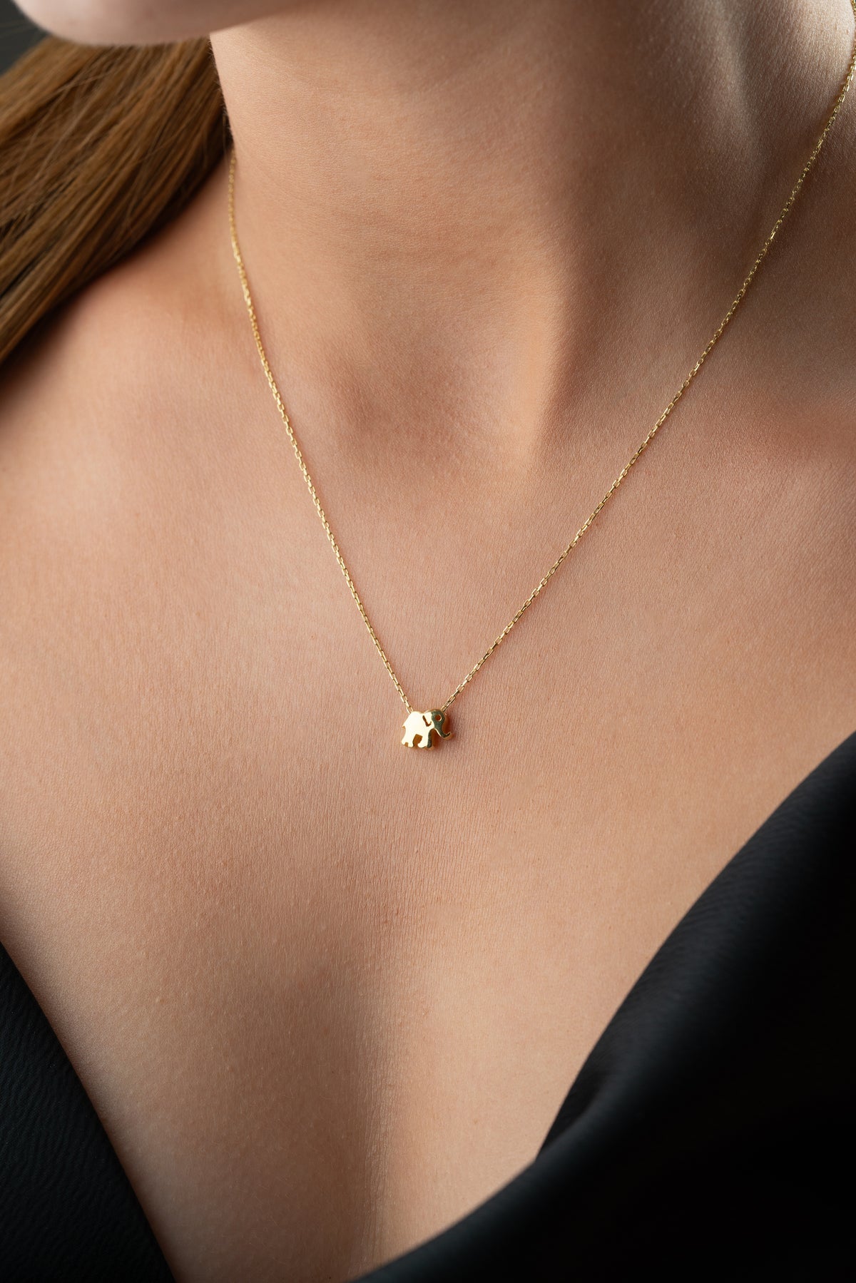 Tiny Elephant Charm Necklace in Gold