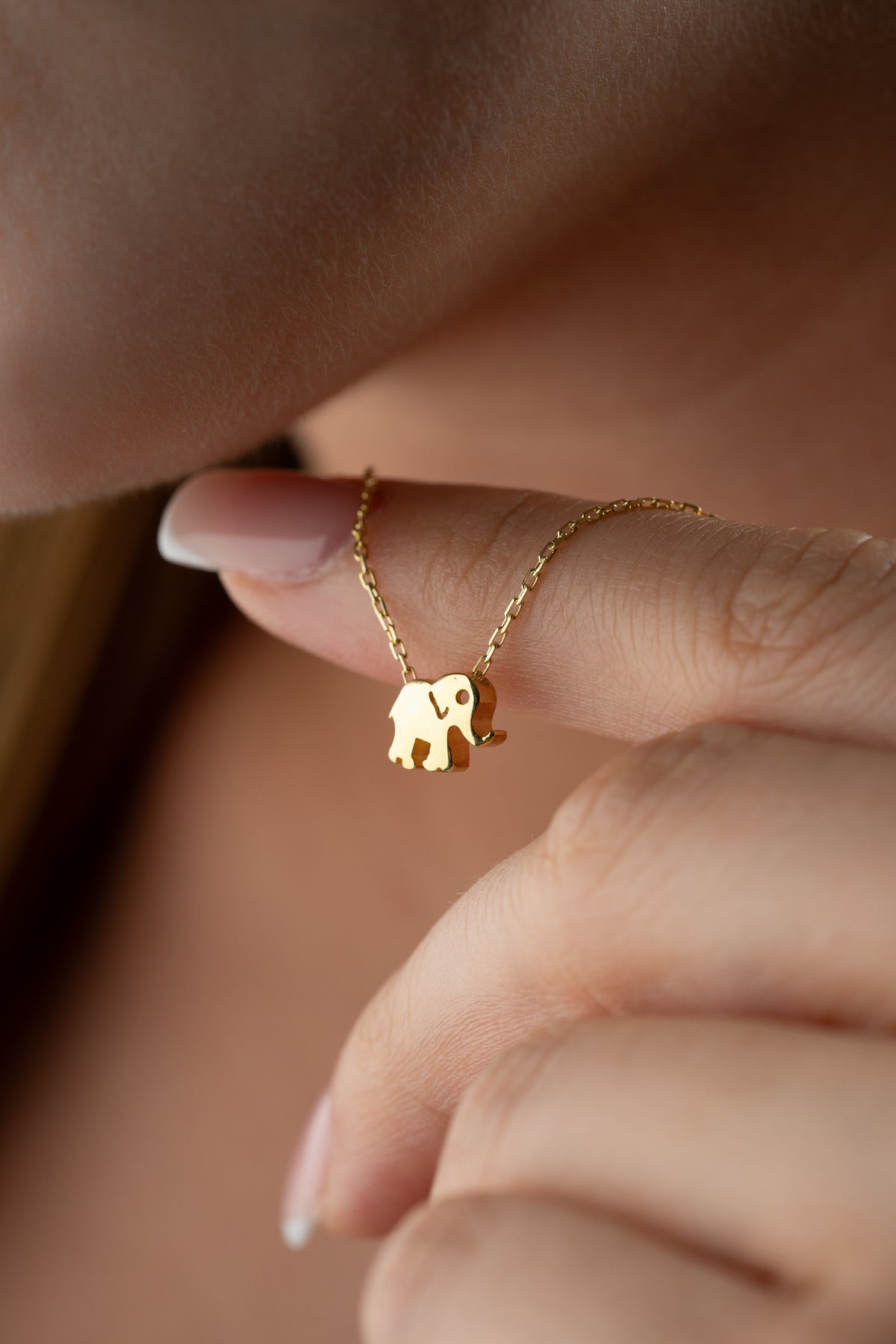 Tiny Elephant Charm Necklace in Gold