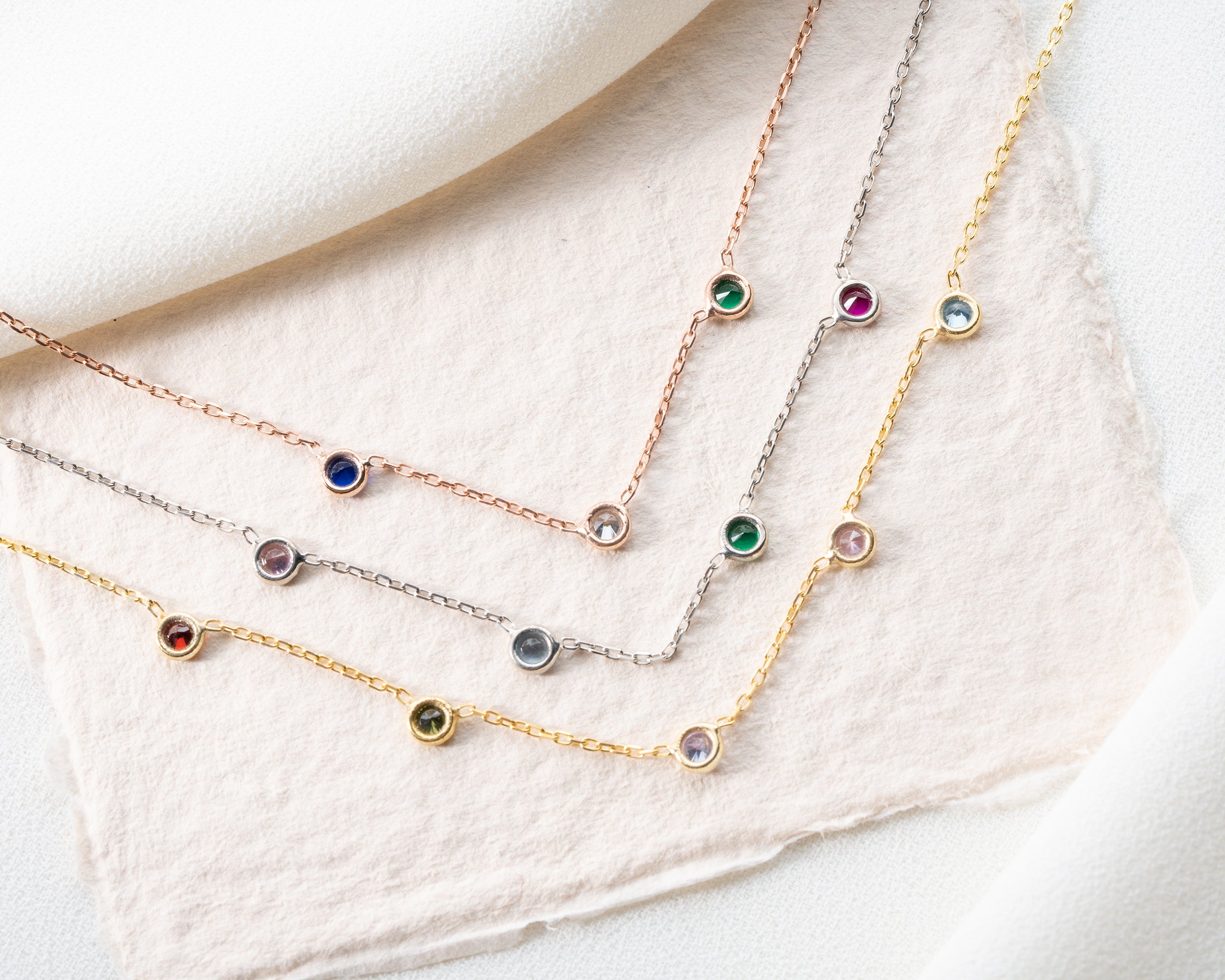 Minimalist Family Birthstone Station Necklace
