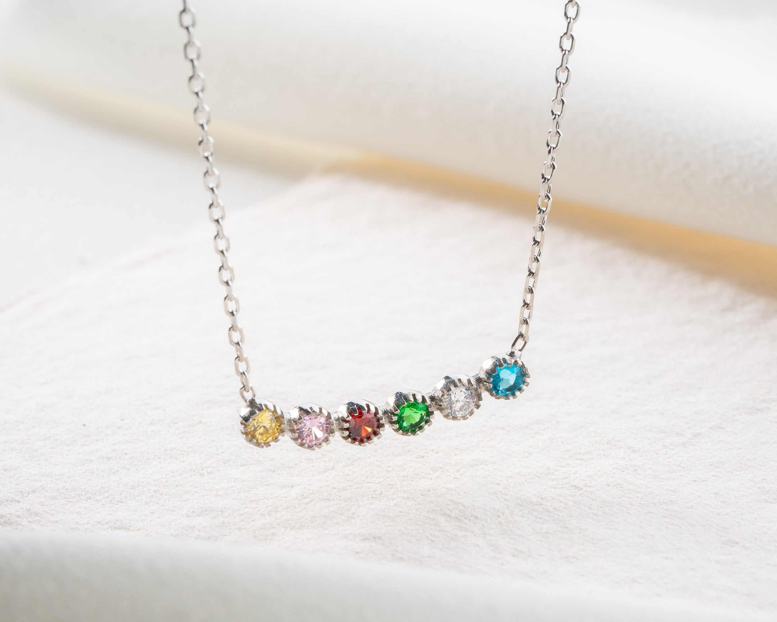 Curved Bar Family Birthstone Necklace