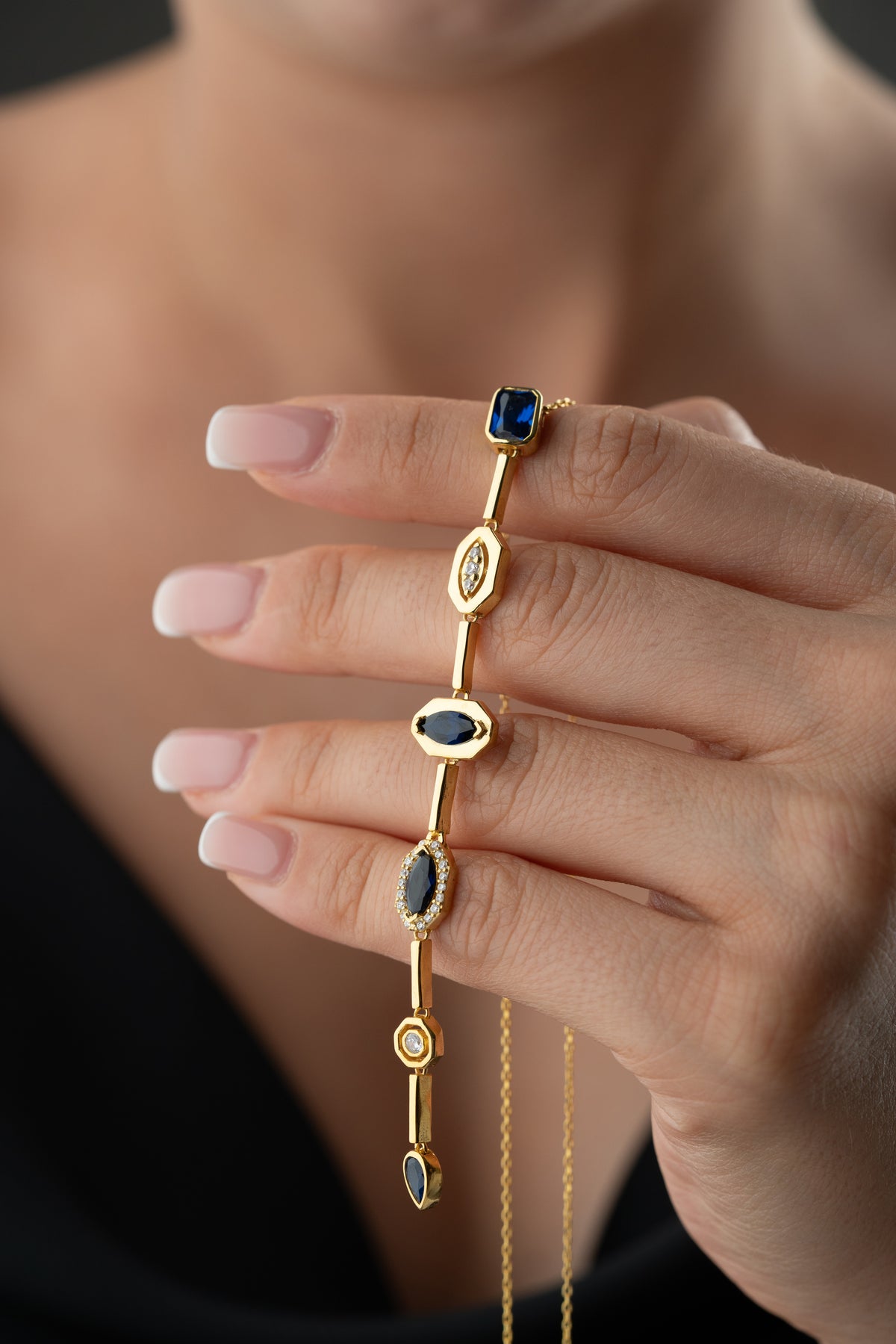 Sapphire Crystal Linear Drop Necklace