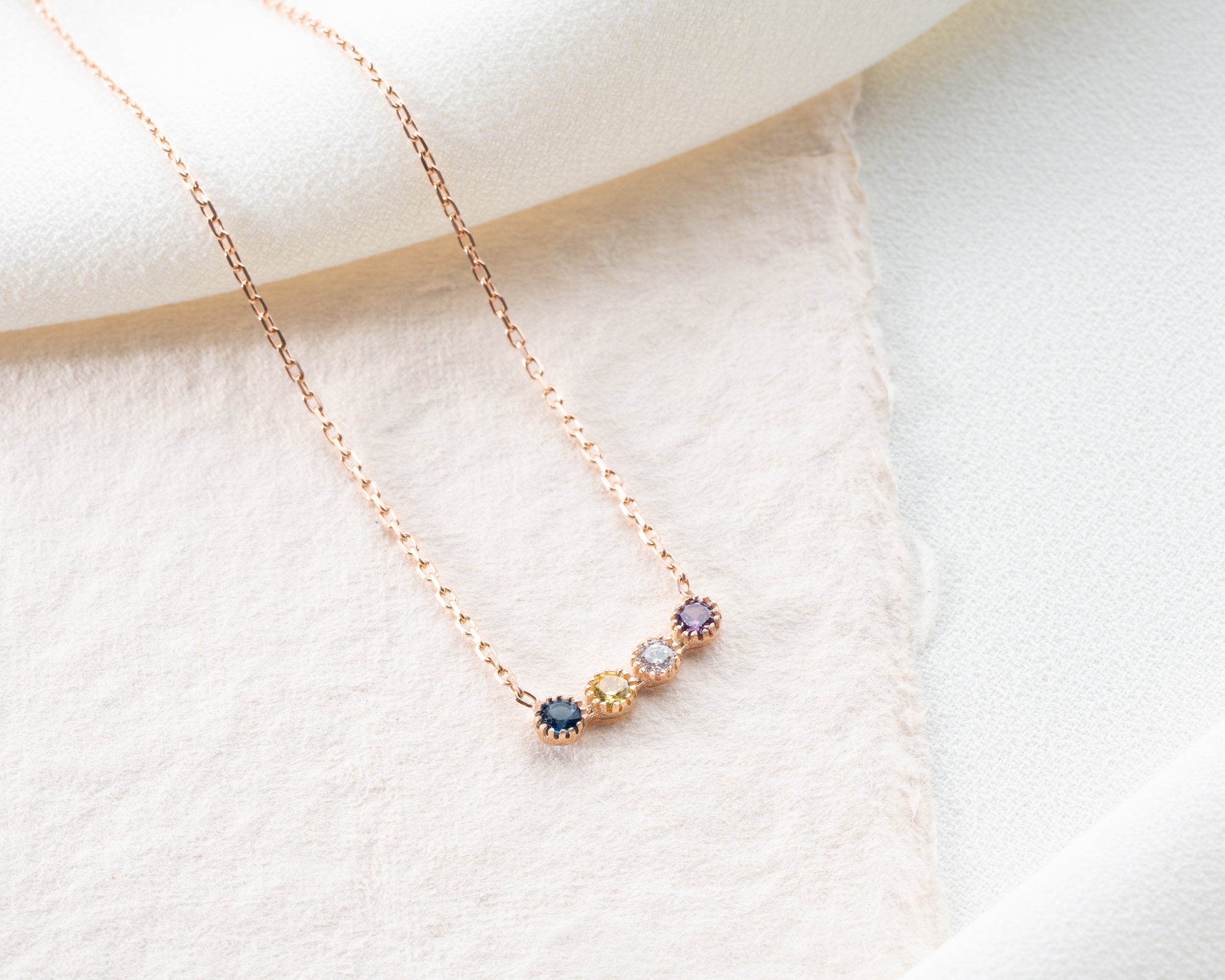 Curved Bar Family Birthstone Necklace