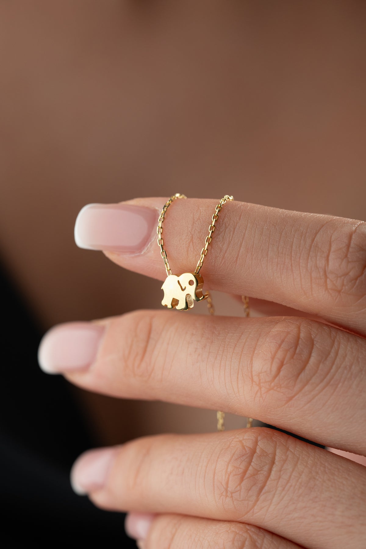 Tiny Elephant Charm Necklace in Gold