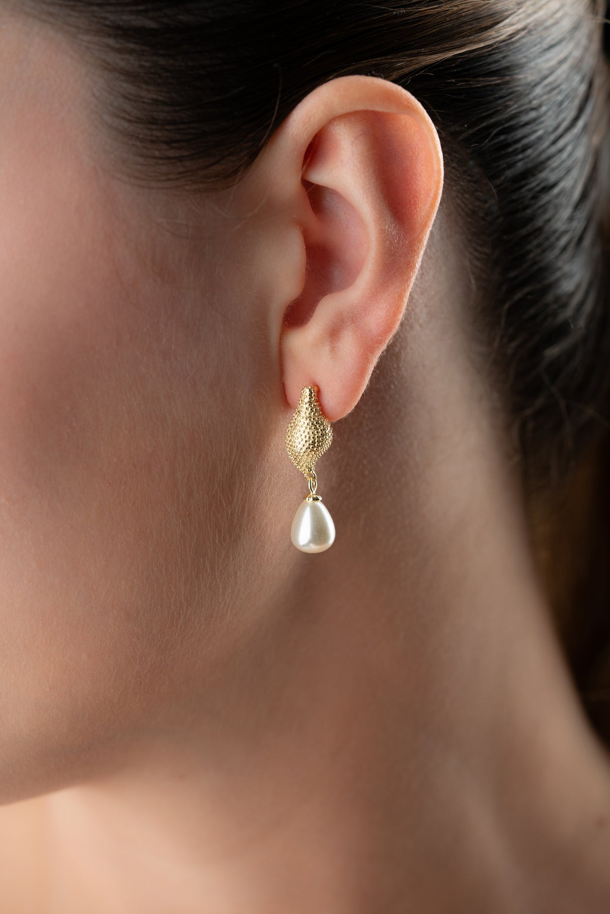 Gold Seashell Pearl Drop Earrings