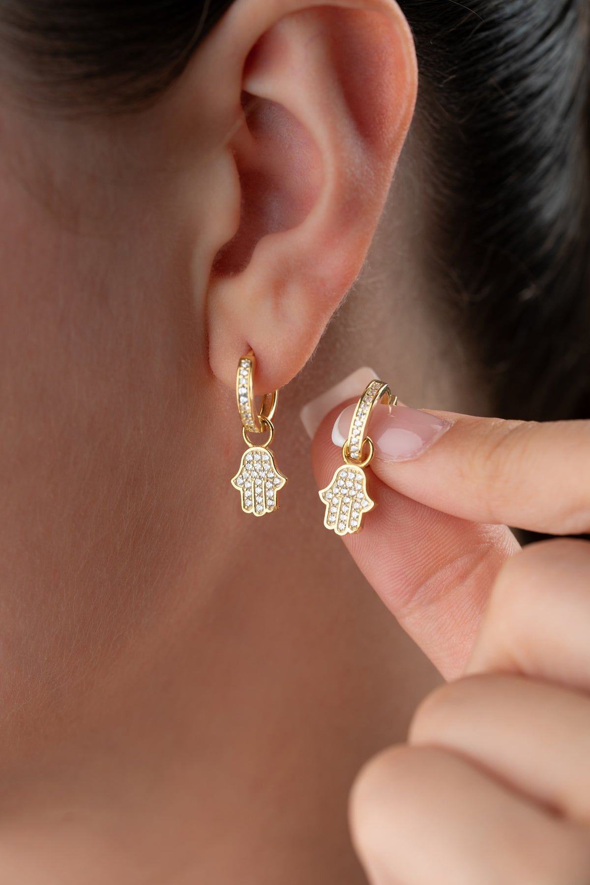 Hamsa Hand Pave Huggie Earrings
