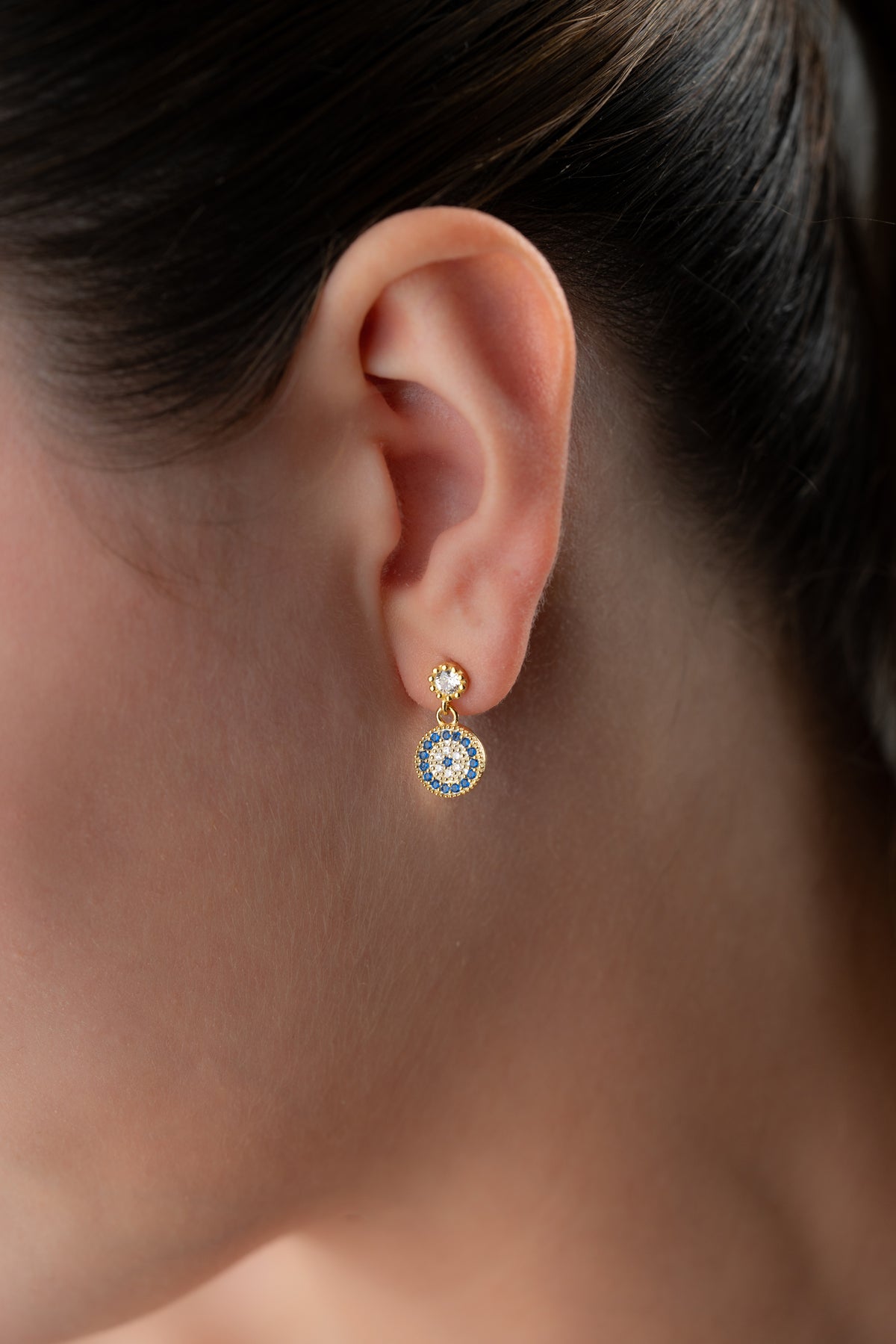 Gold Pave Evil Eye Drop Earrings