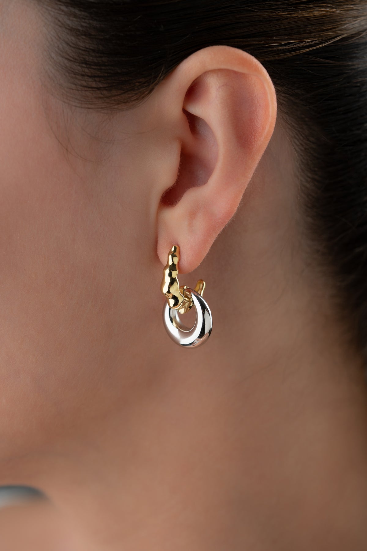 Two Tone Circle Drop Hoop Earrings