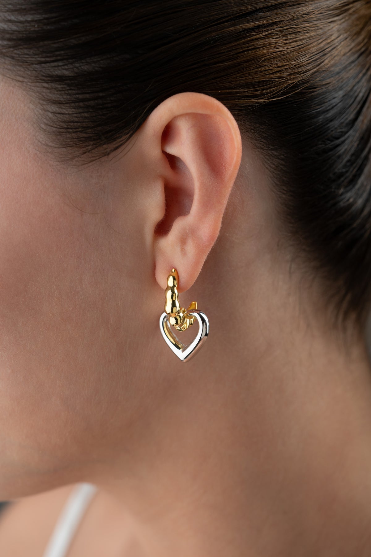 Two Tone Heart Hoop Earrings