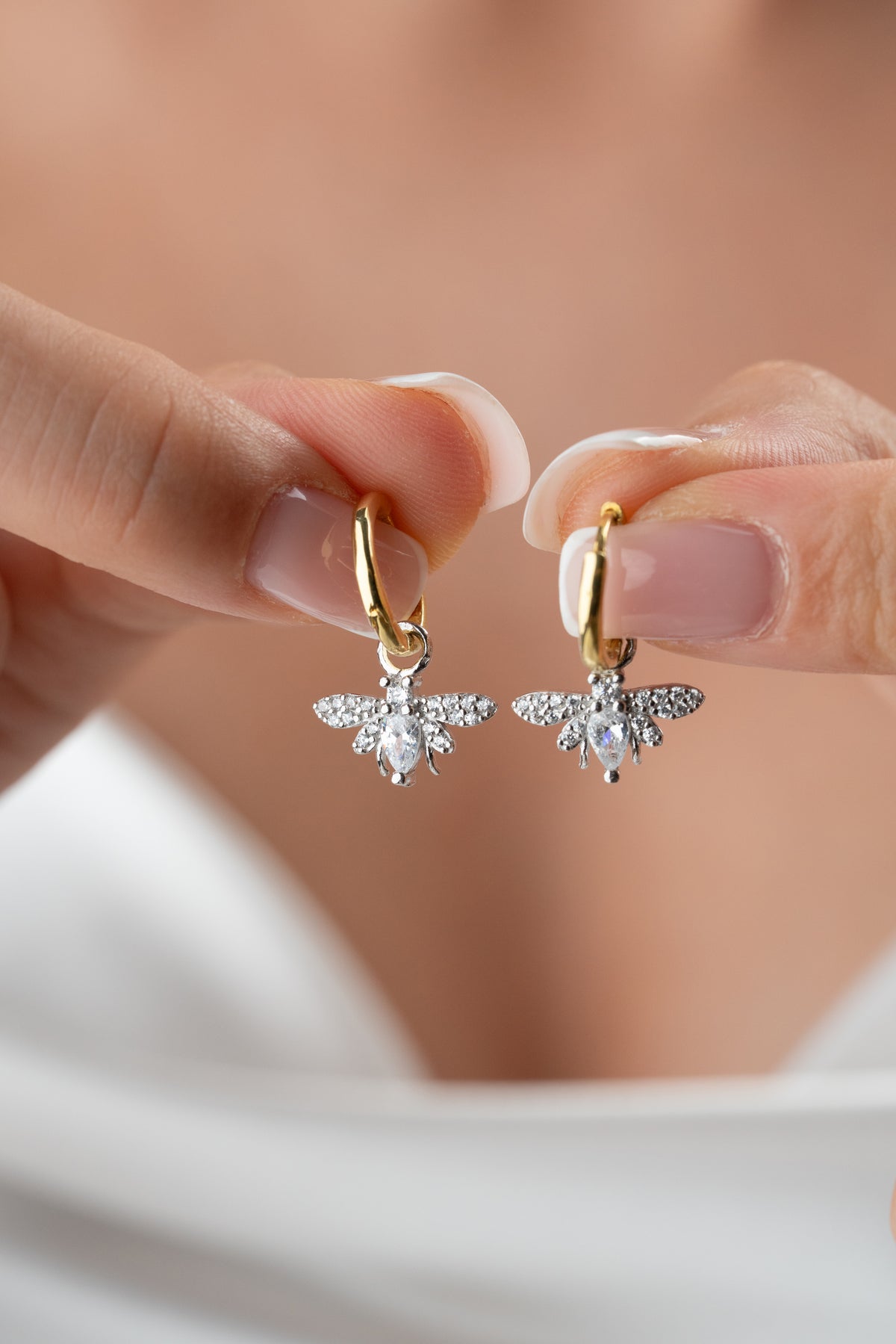 Pave Crystal Bee Charm Huggie Earrings