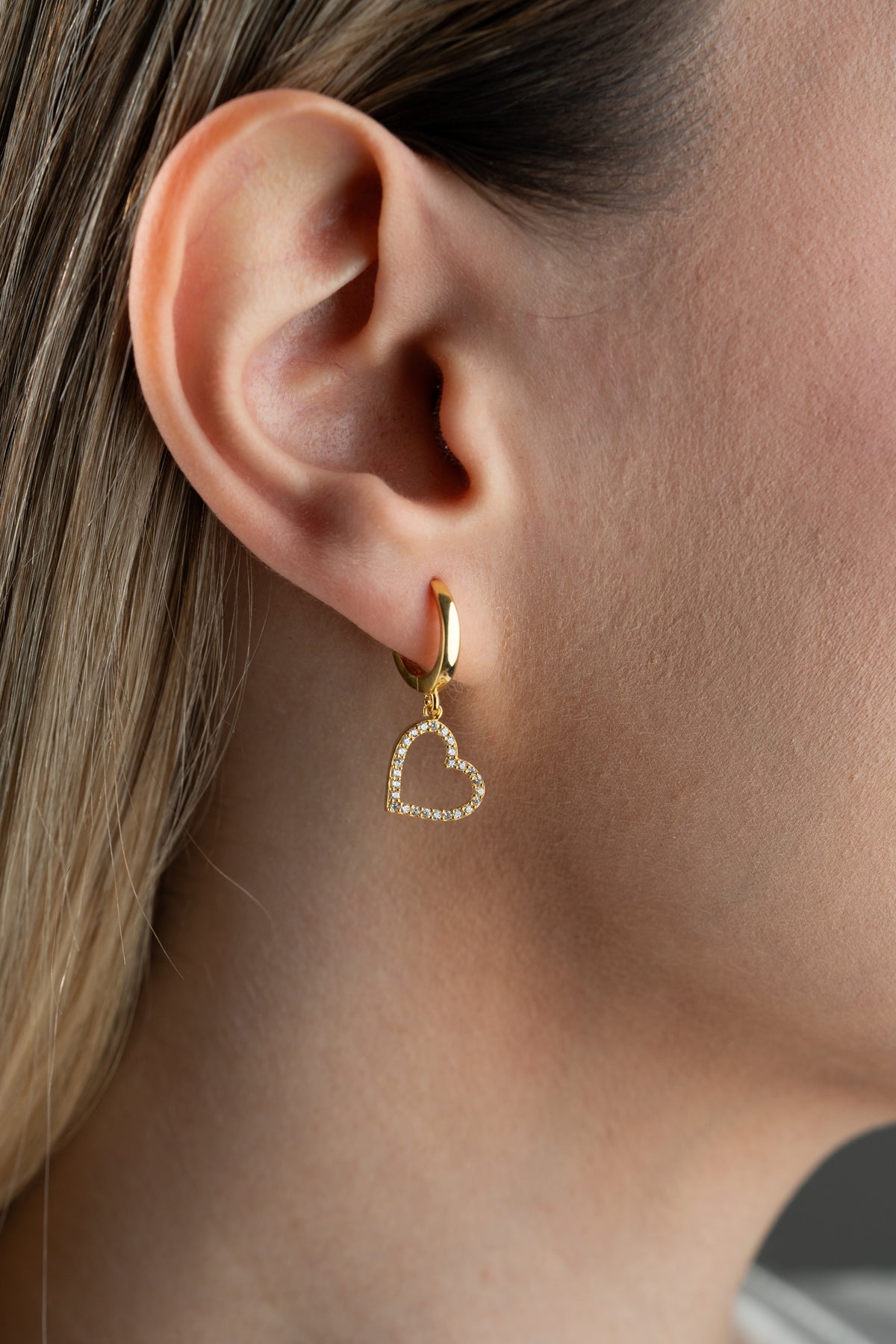 Open Heart Huggie Hoop Earrings