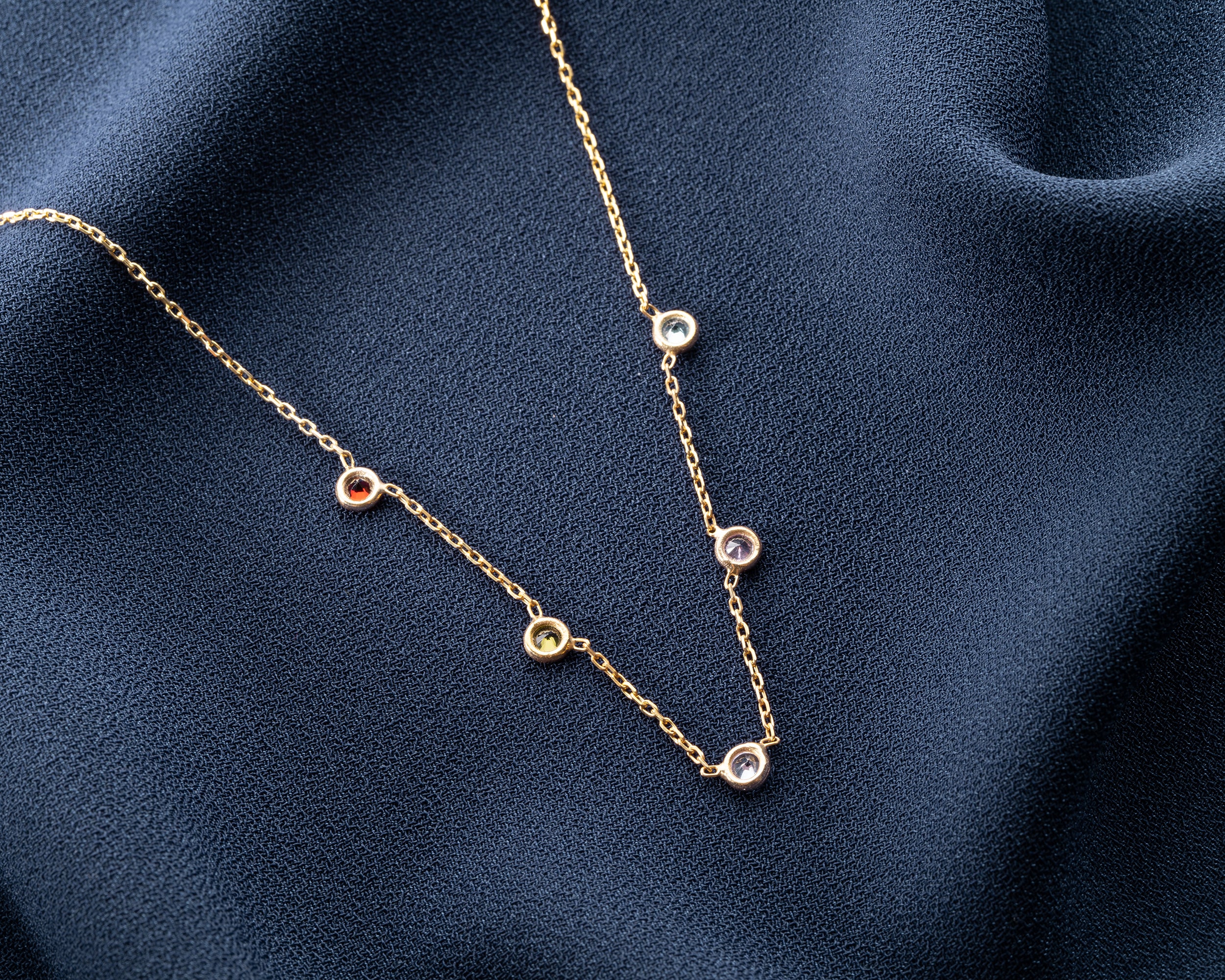 Minimalist Family Birthstone Station Necklace