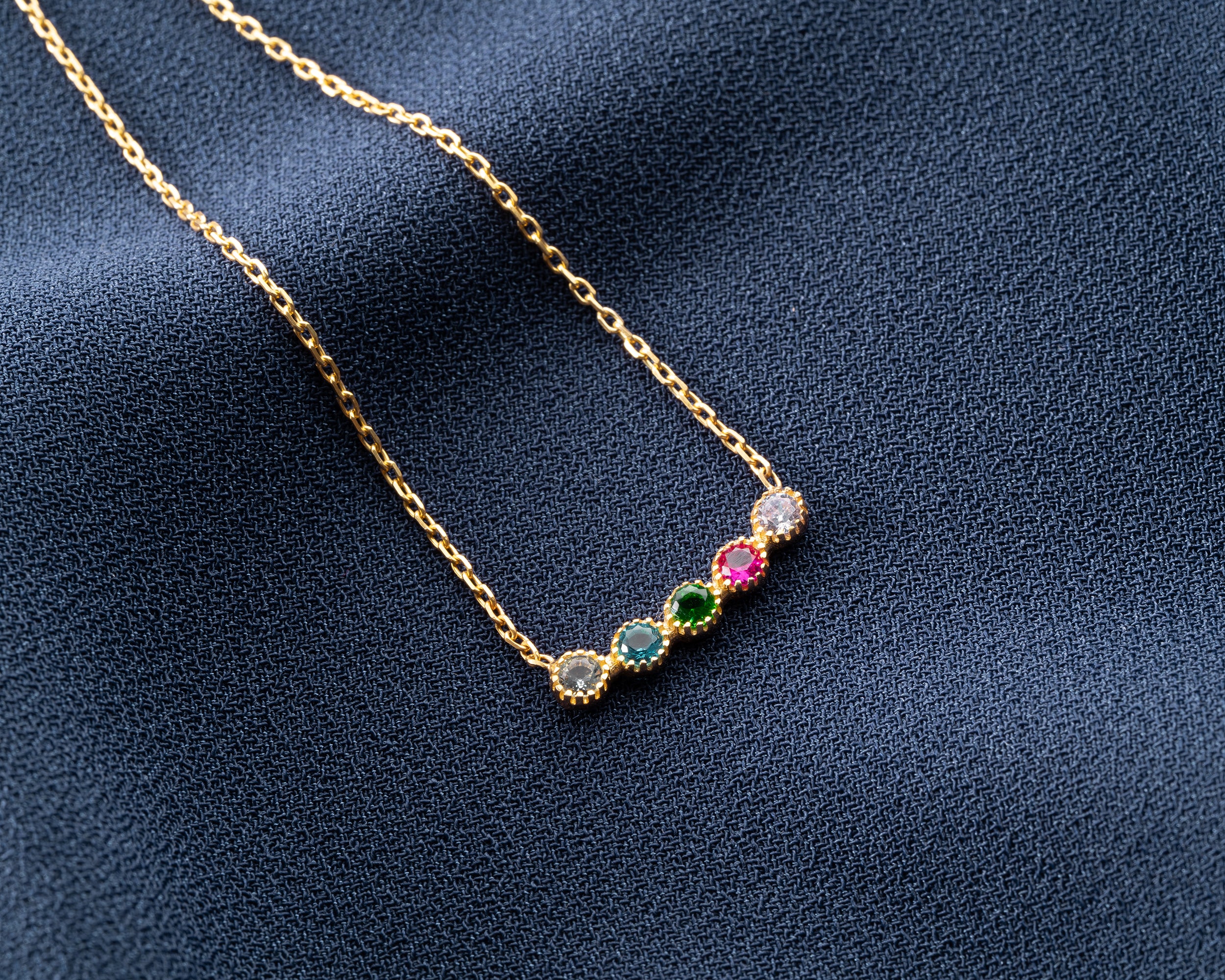 Curved Bar Family Birthstone Necklace