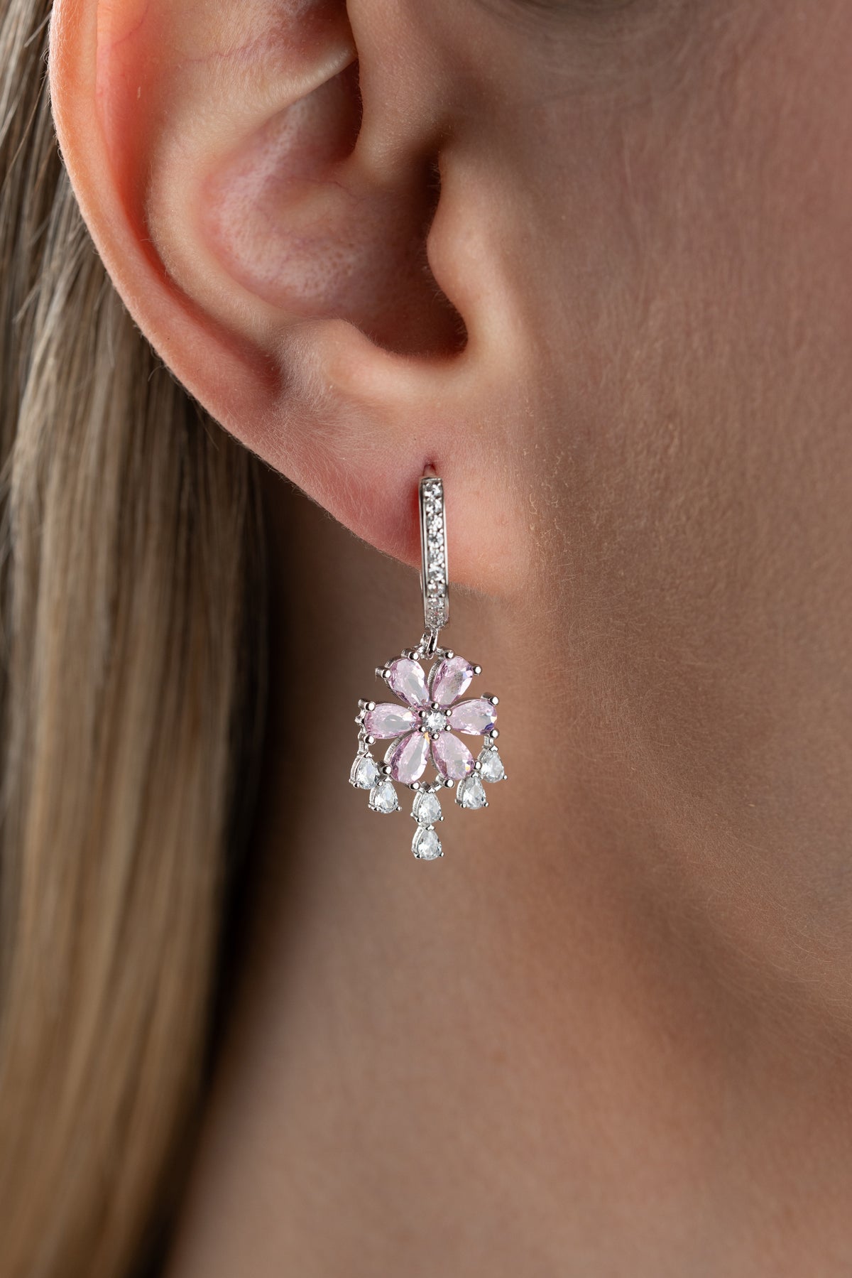 Pink Blossom Chandelier Drop Earrings