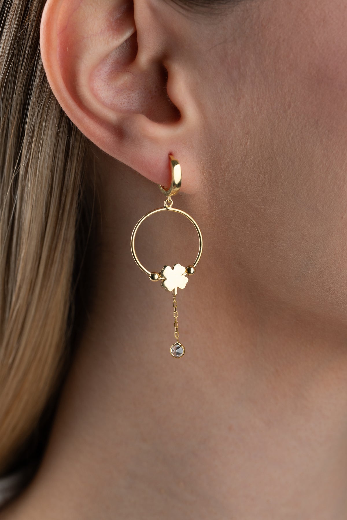 Four Leaf Clover Hoop Drop Earrings
