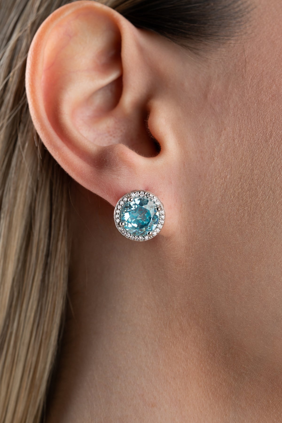 Aquamarine Blue Halo Stud Earrings