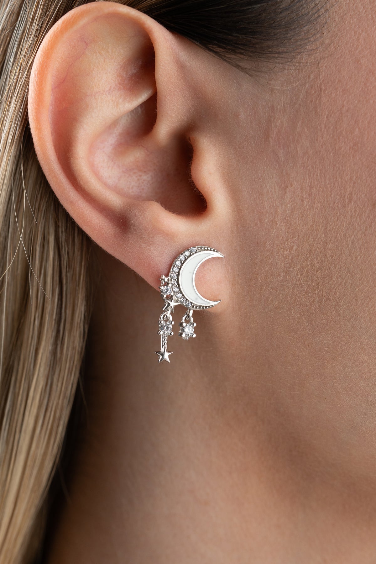 Crescent Moon and Star Dangle Earrings