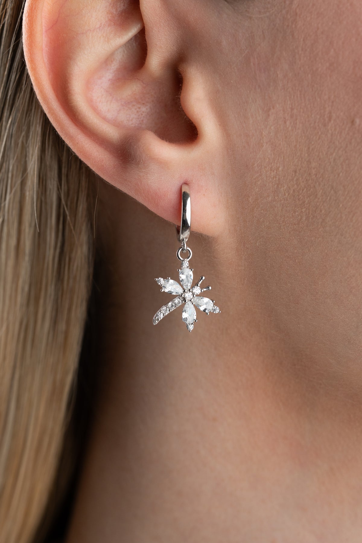 Crystal Dragonfly Huggie Drop Earrings