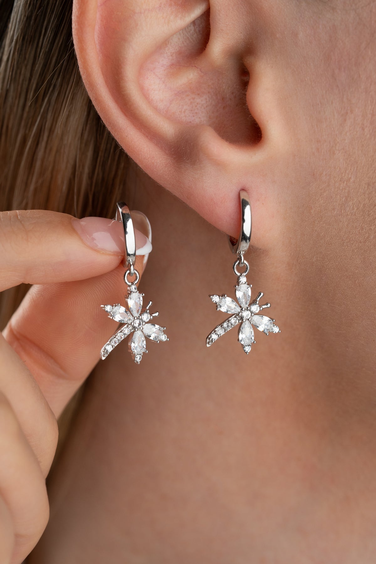 Crystal Dragonfly Huggie Drop Earrings