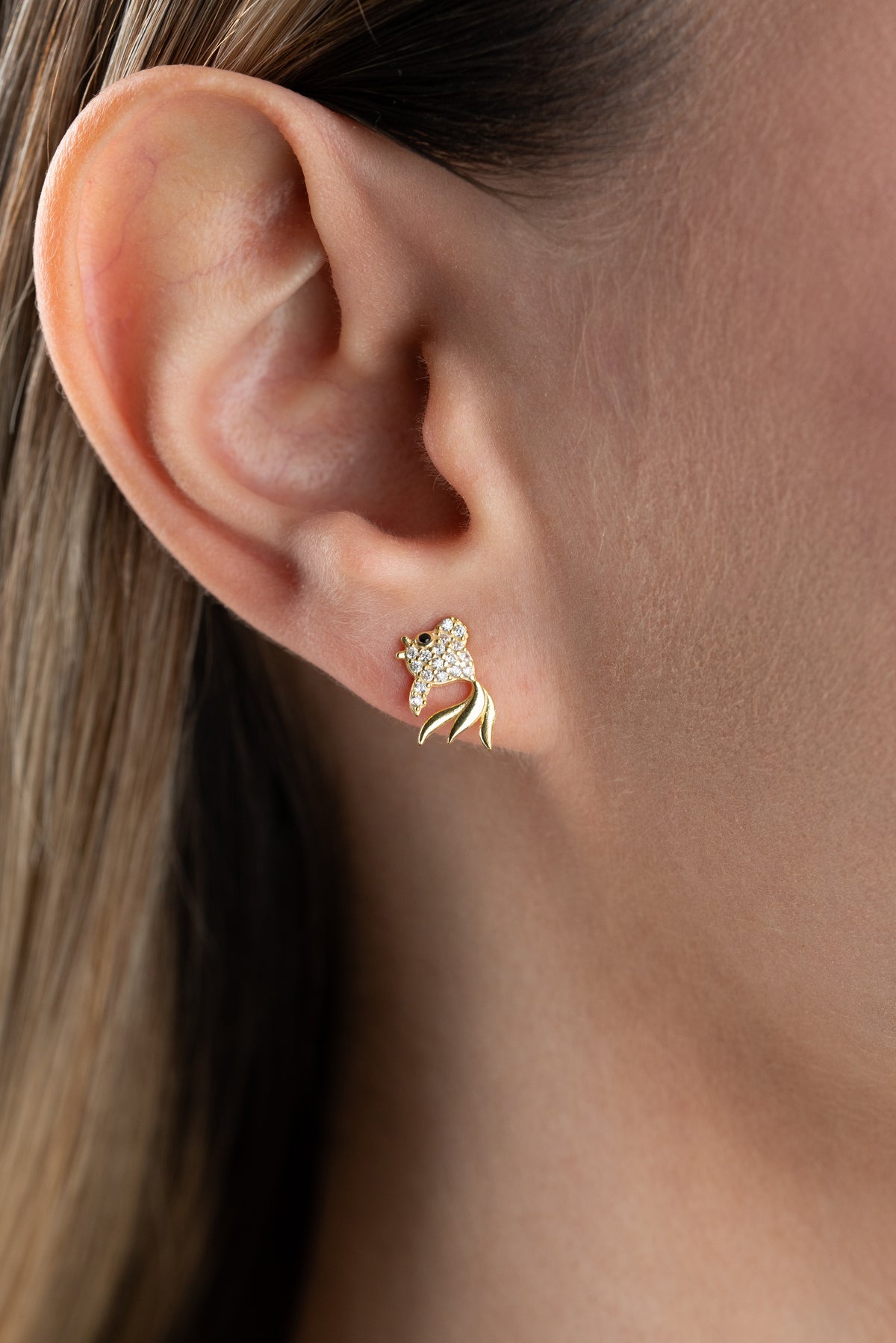 Pave Crystal Fish Stud Earrings