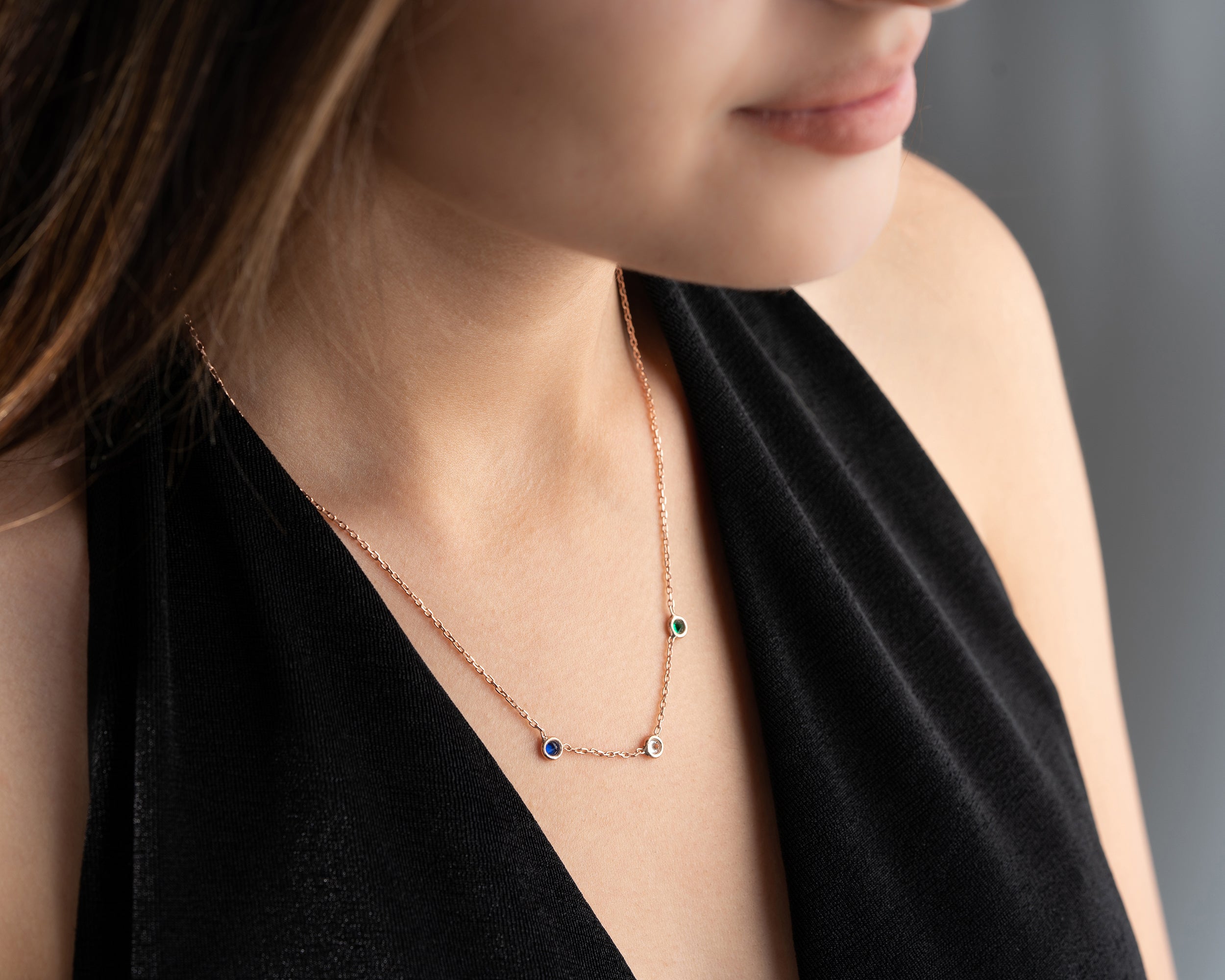 Minimalist Family Birthstone Station Necklace