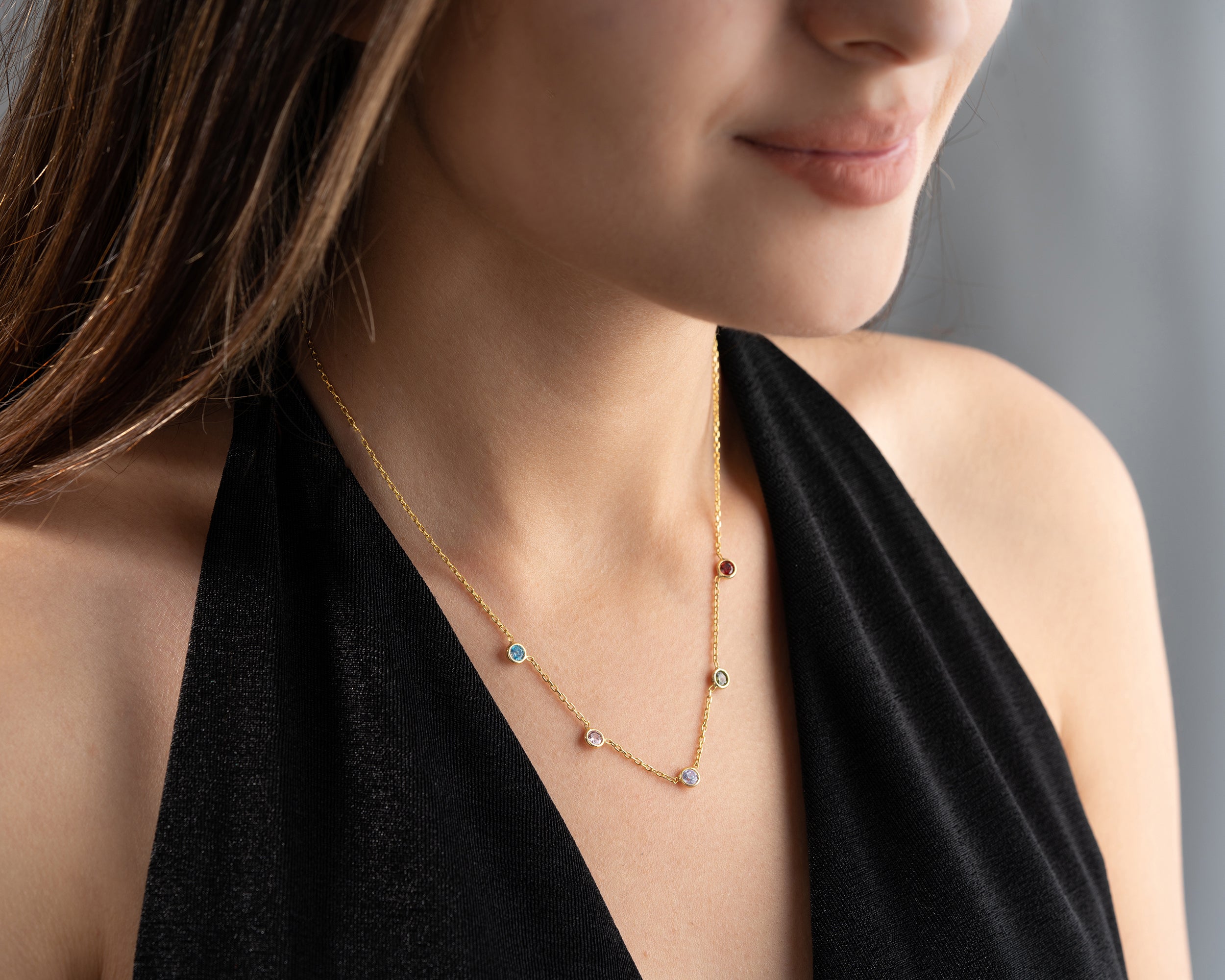 Minimalist Family Birthstone Station Necklace