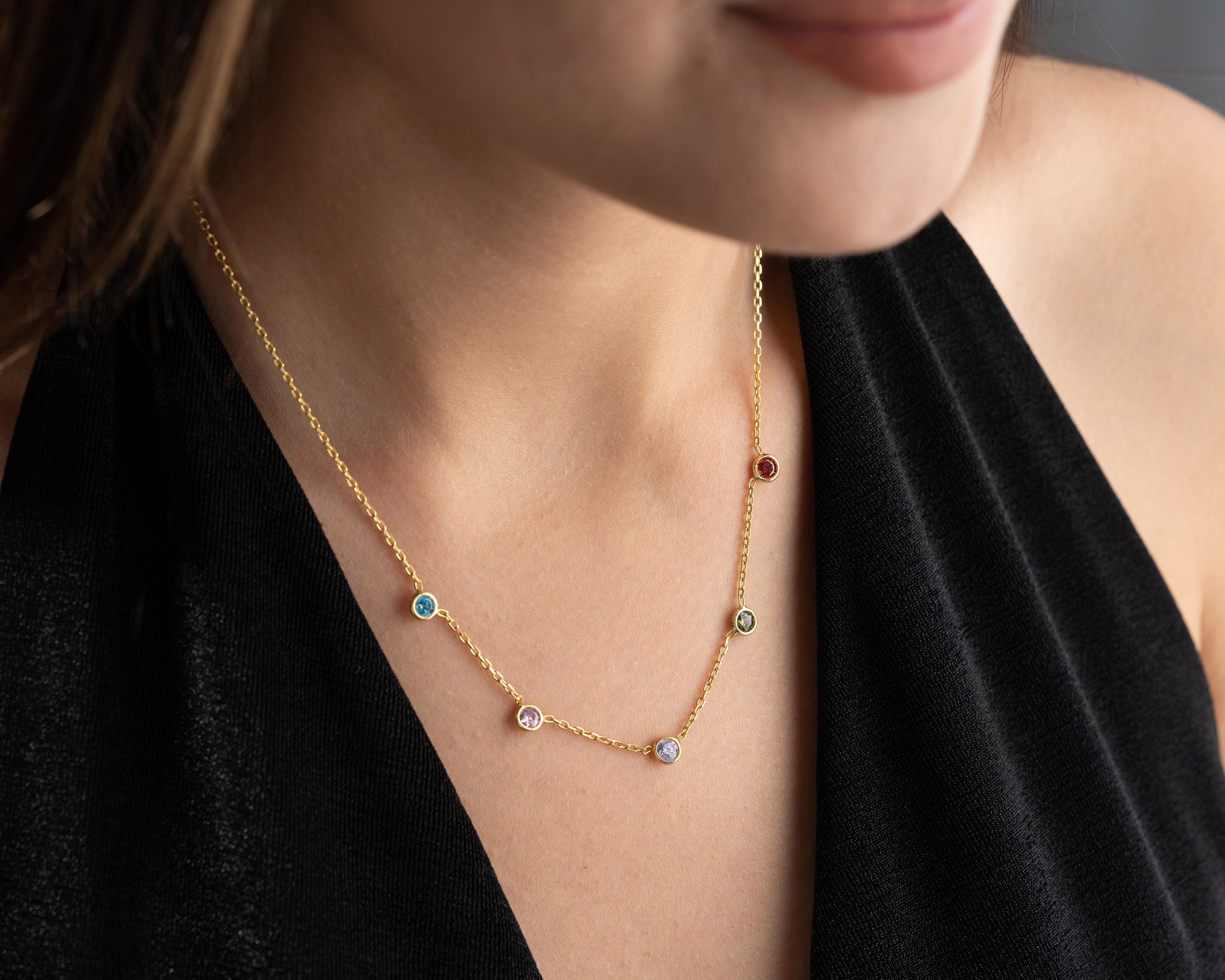 Minimalist Family Birthstone Station Necklace