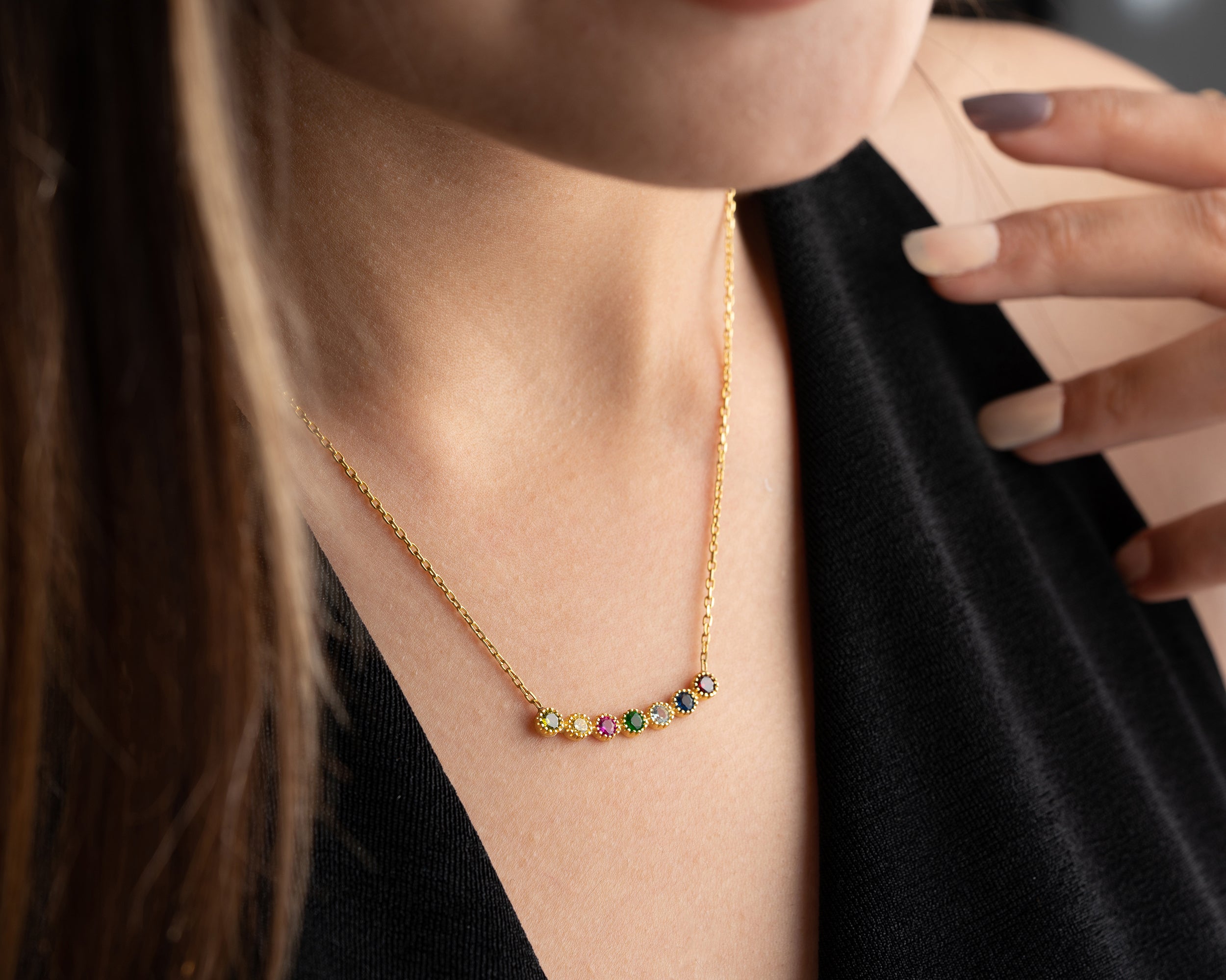 Curved Bar Family Birthstone Necklace