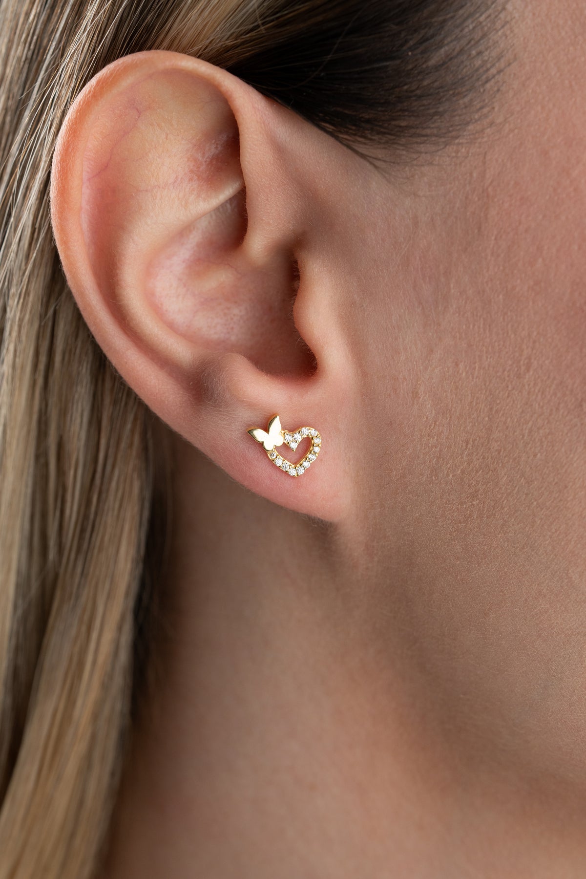 Heart and Butterfly Stud Earrings