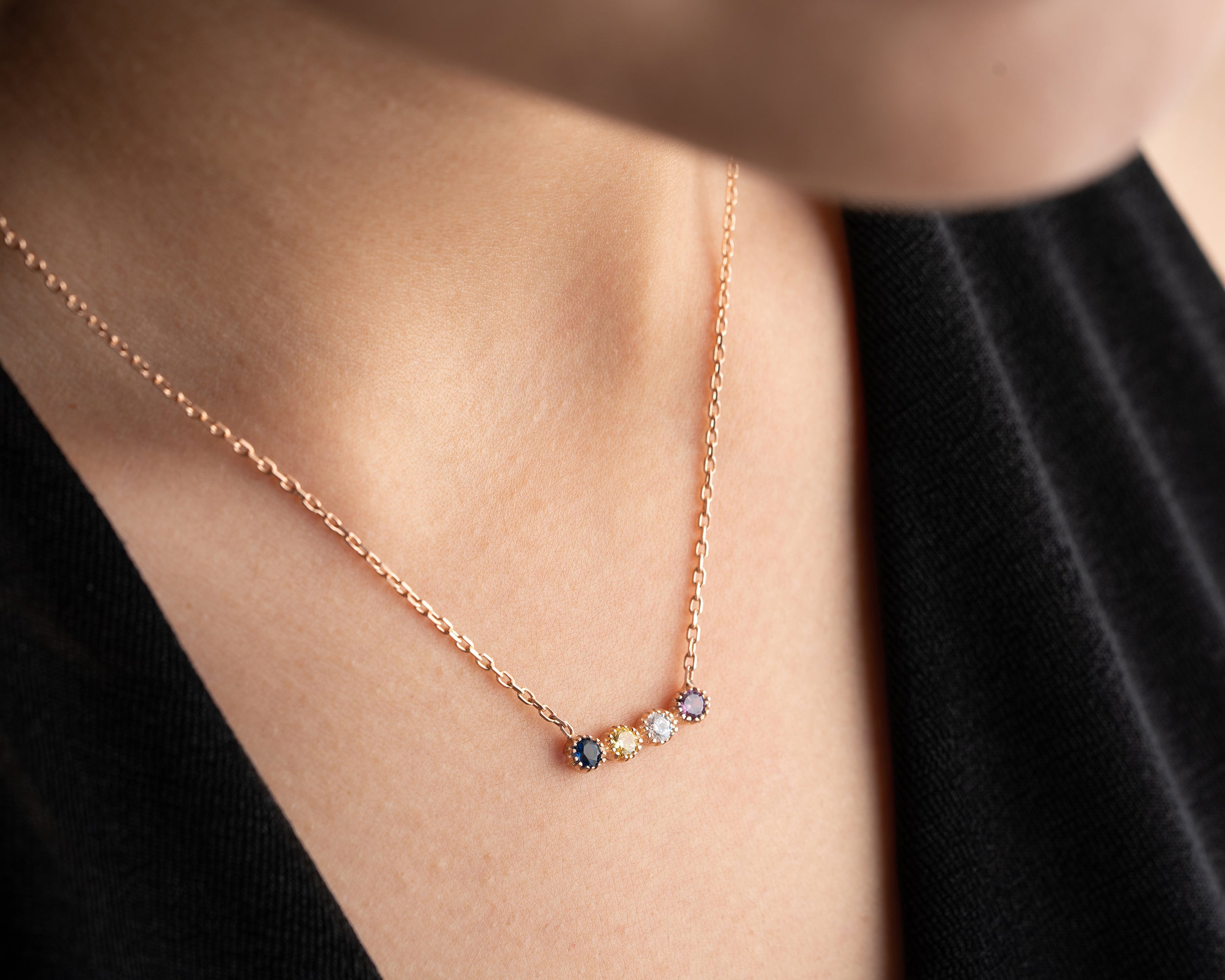 Curved Bar Family Birthstone Necklace