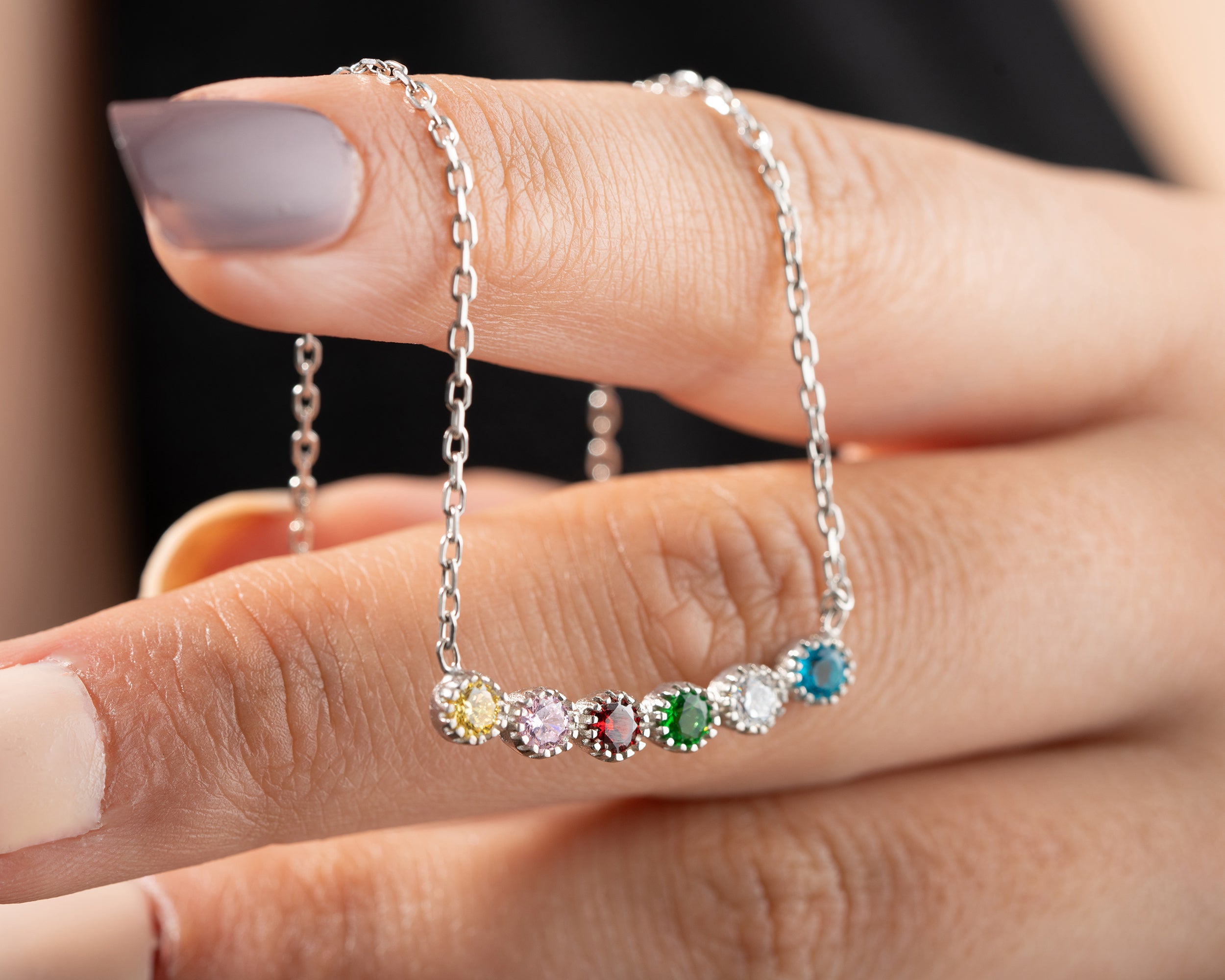 Curved Bar Family Birthstone Necklace