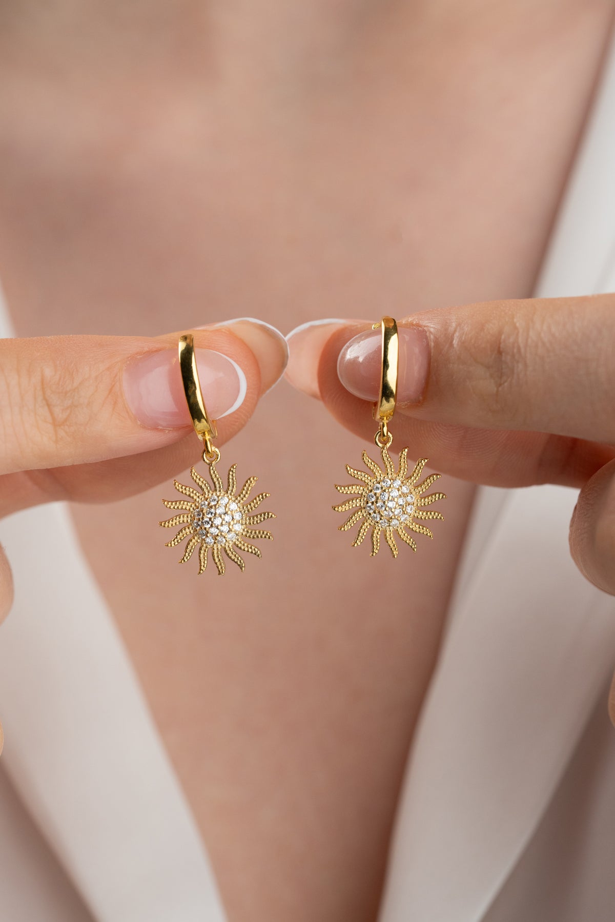 Pave Sun Charm Huggie Hoop Earrings
