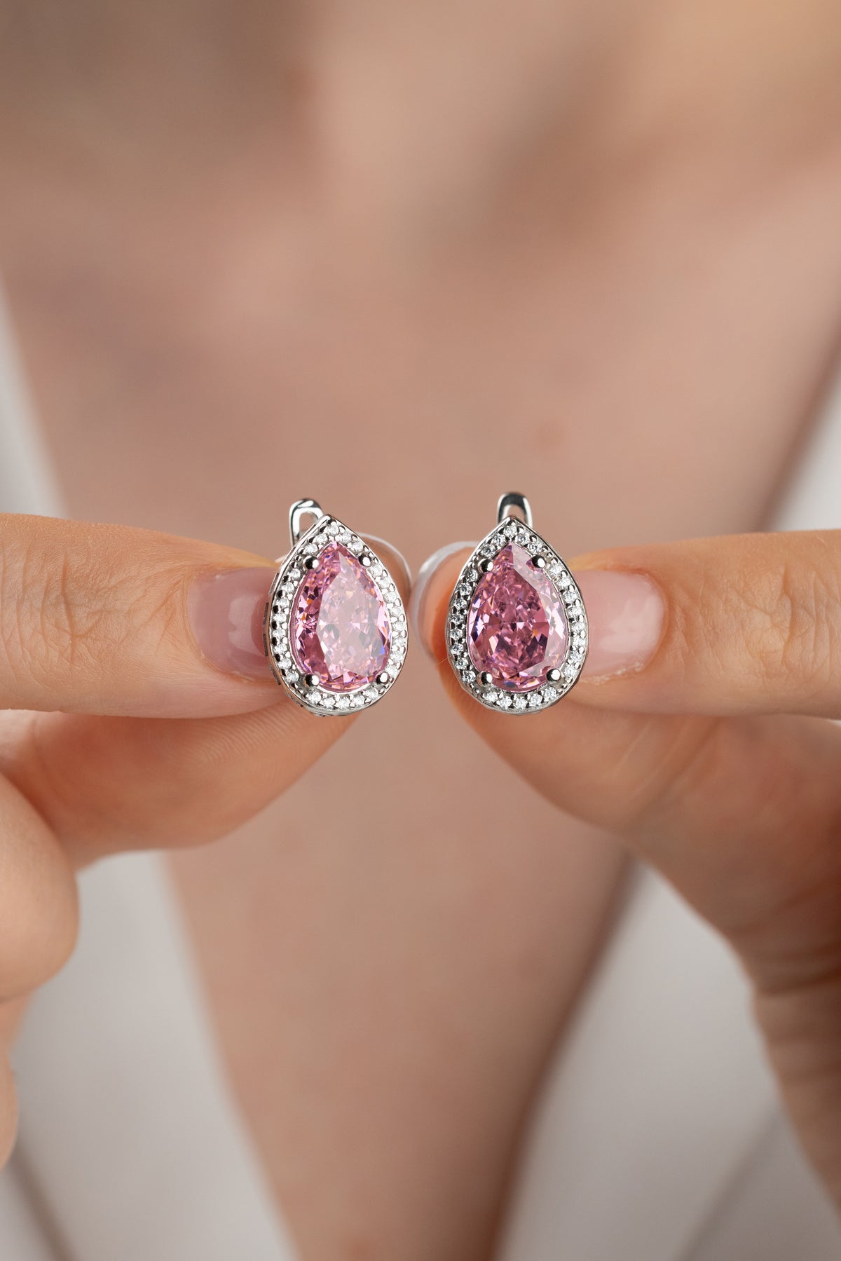 Pink Teardrop Halo Earrings