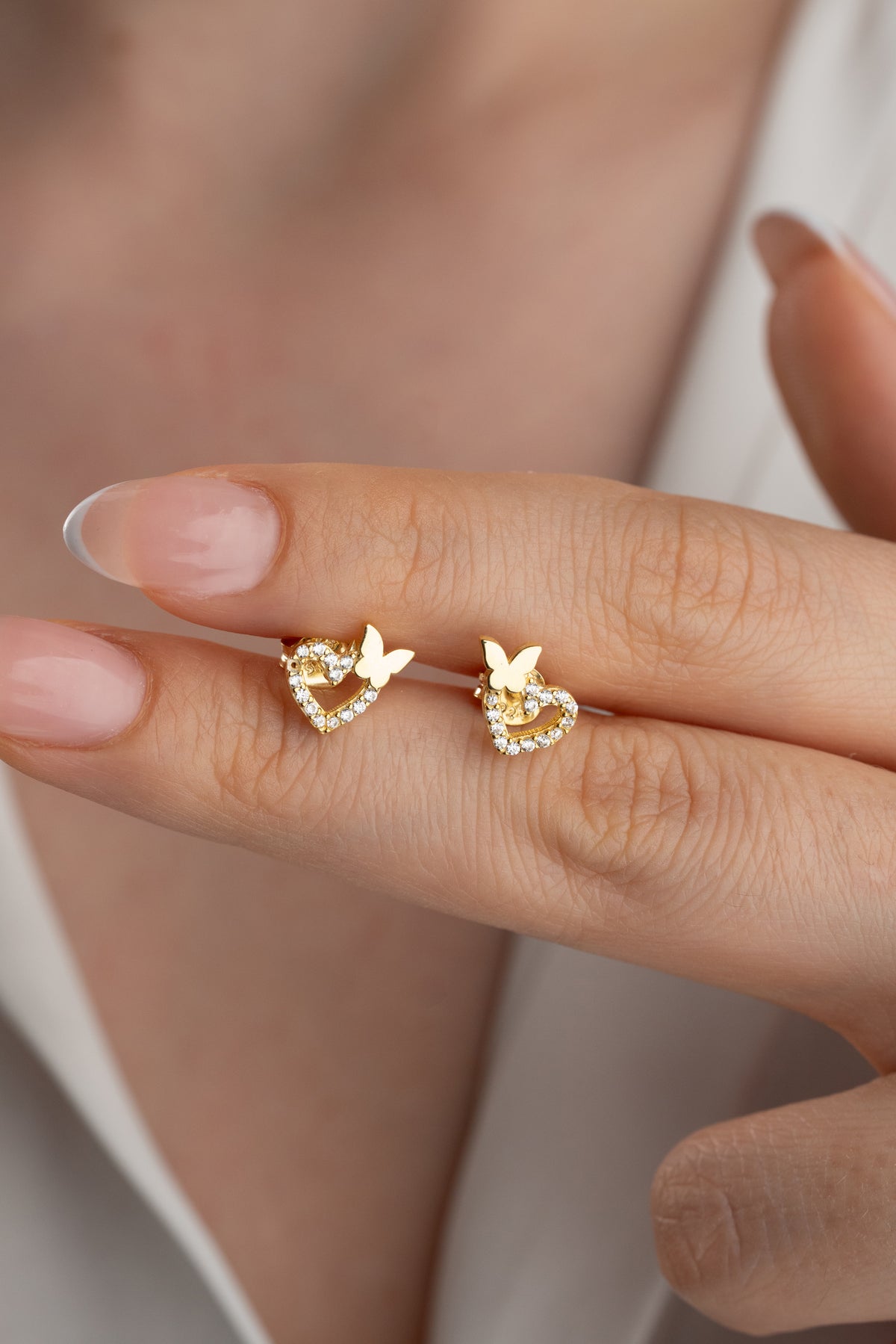 Heart and Butterfly Stud Earrings