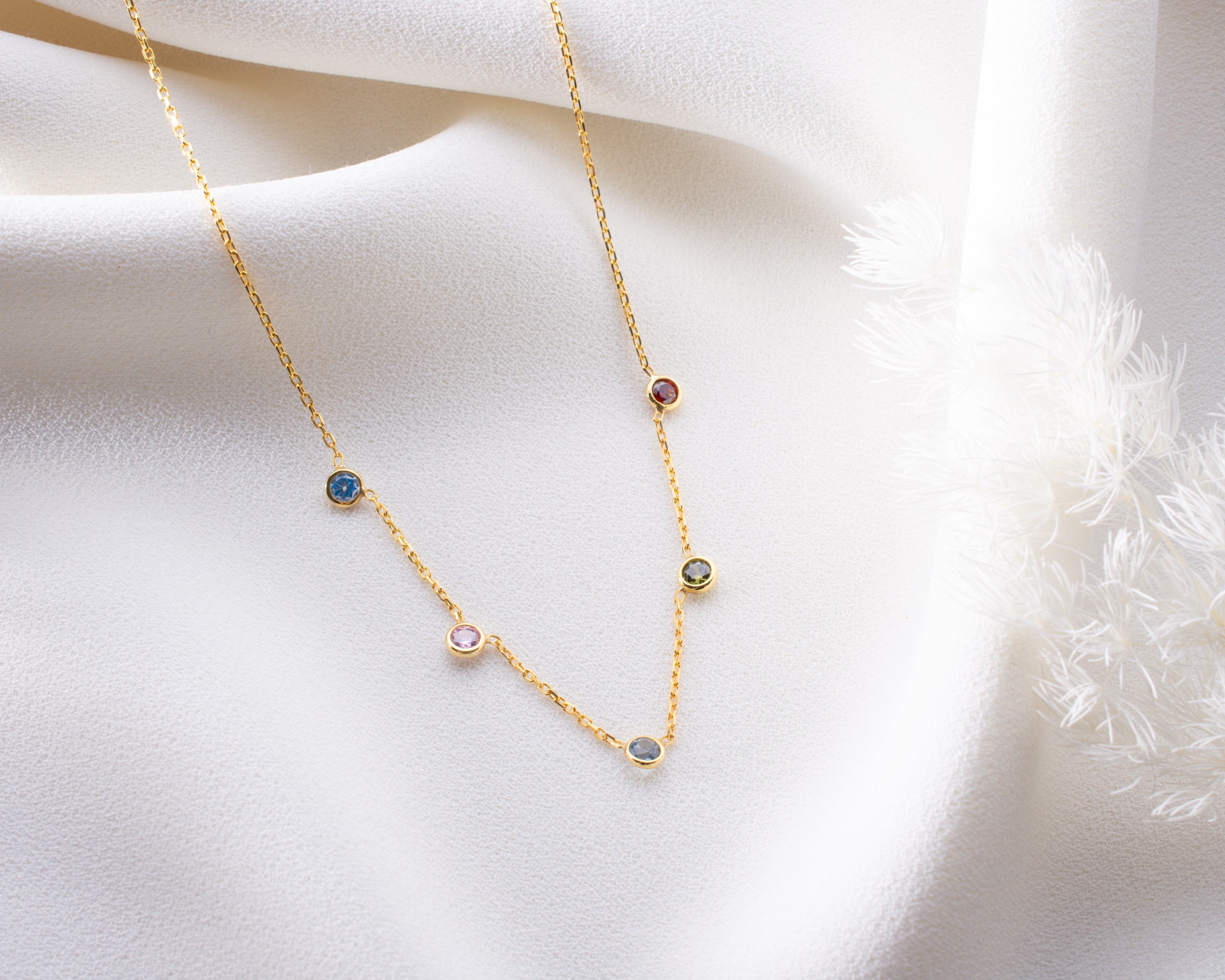 Minimalist Family Birthstone Station Necklace