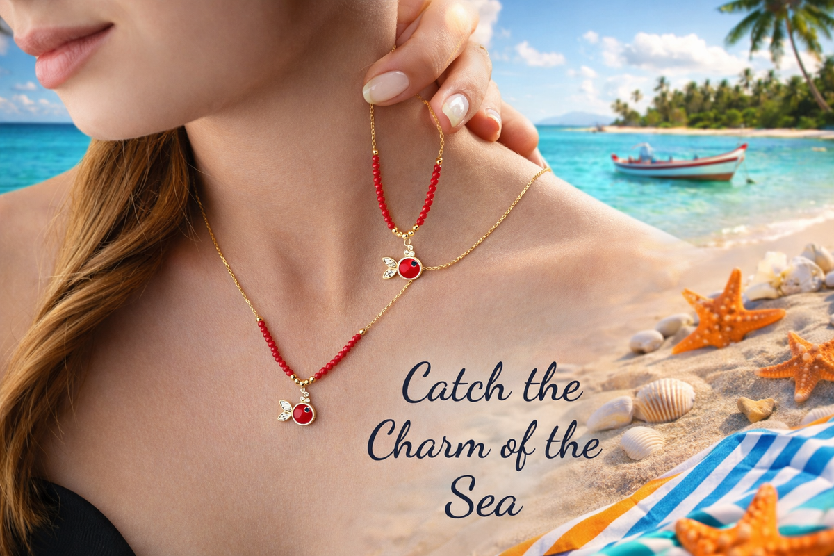 Red Enamel Fish Pendant Necklace