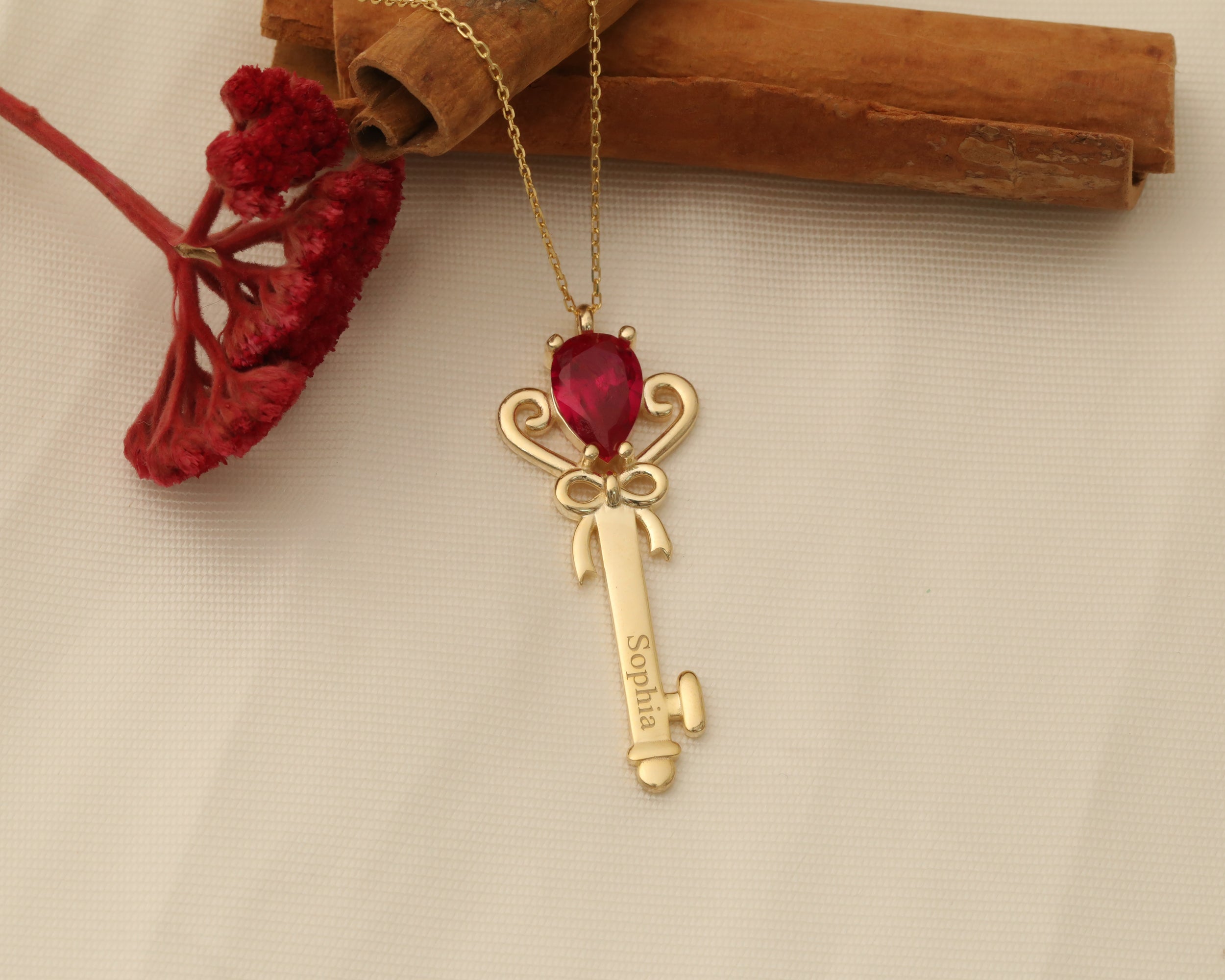 Custom Name Birthstone Key Necklace