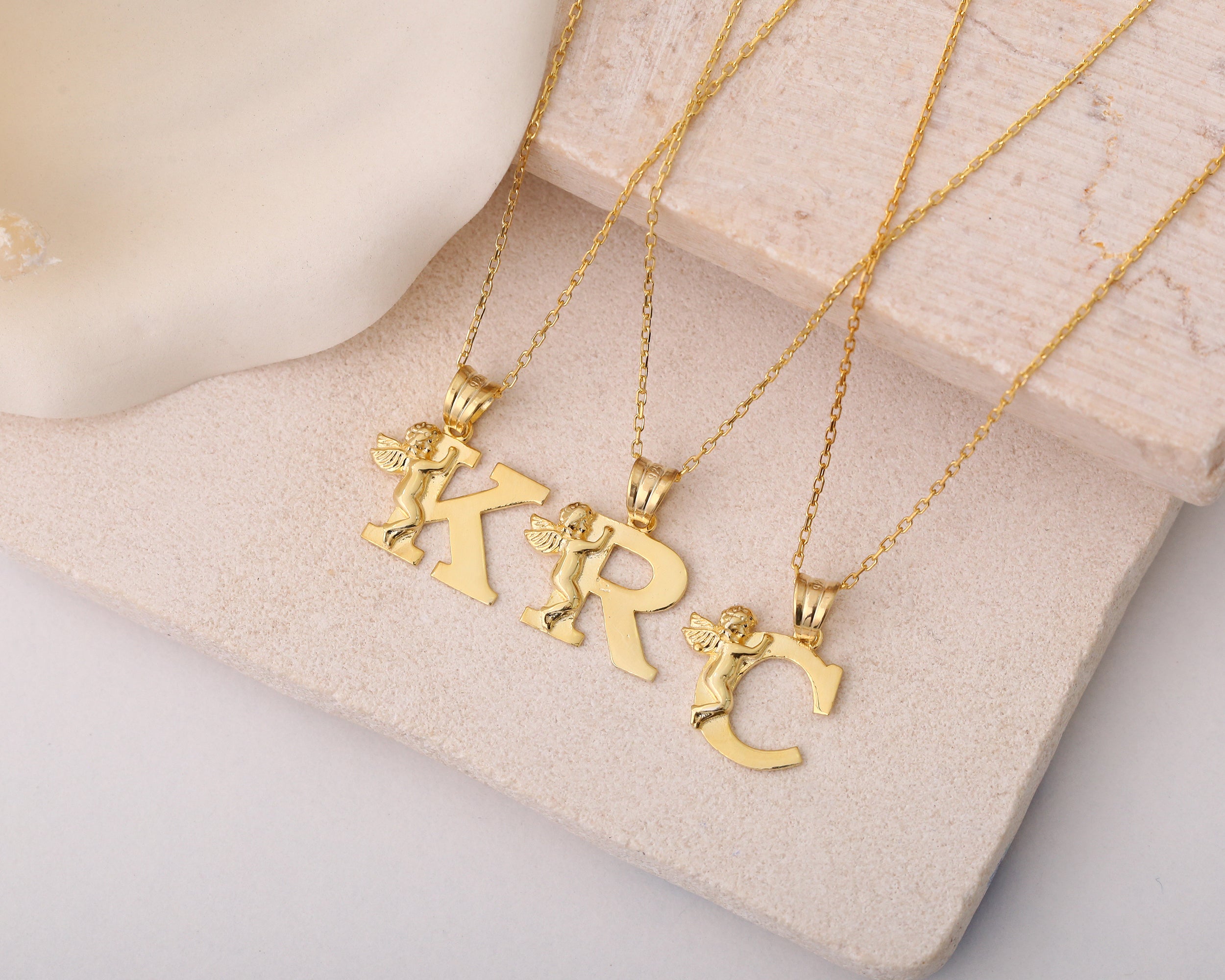 Custom Angel Initial Letter Necklace