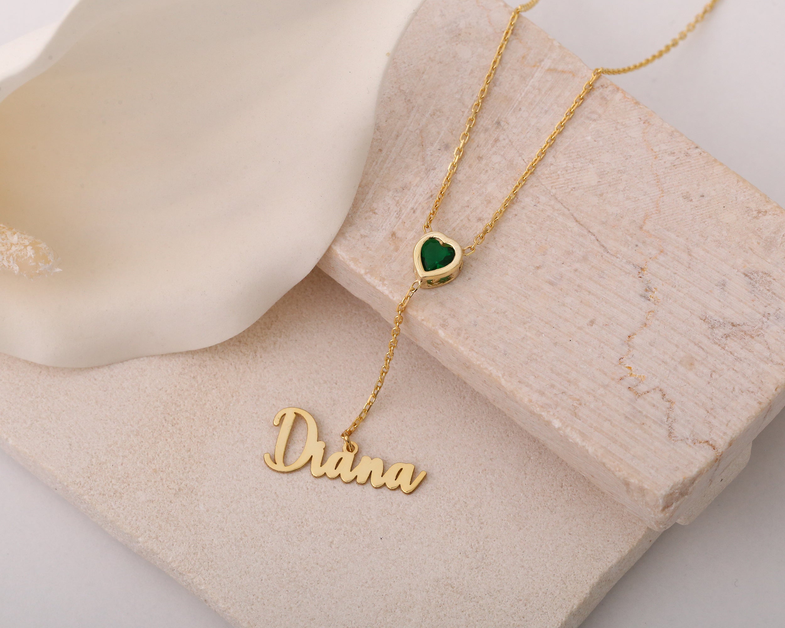 Heart Birthstone Necklace with Name Charm