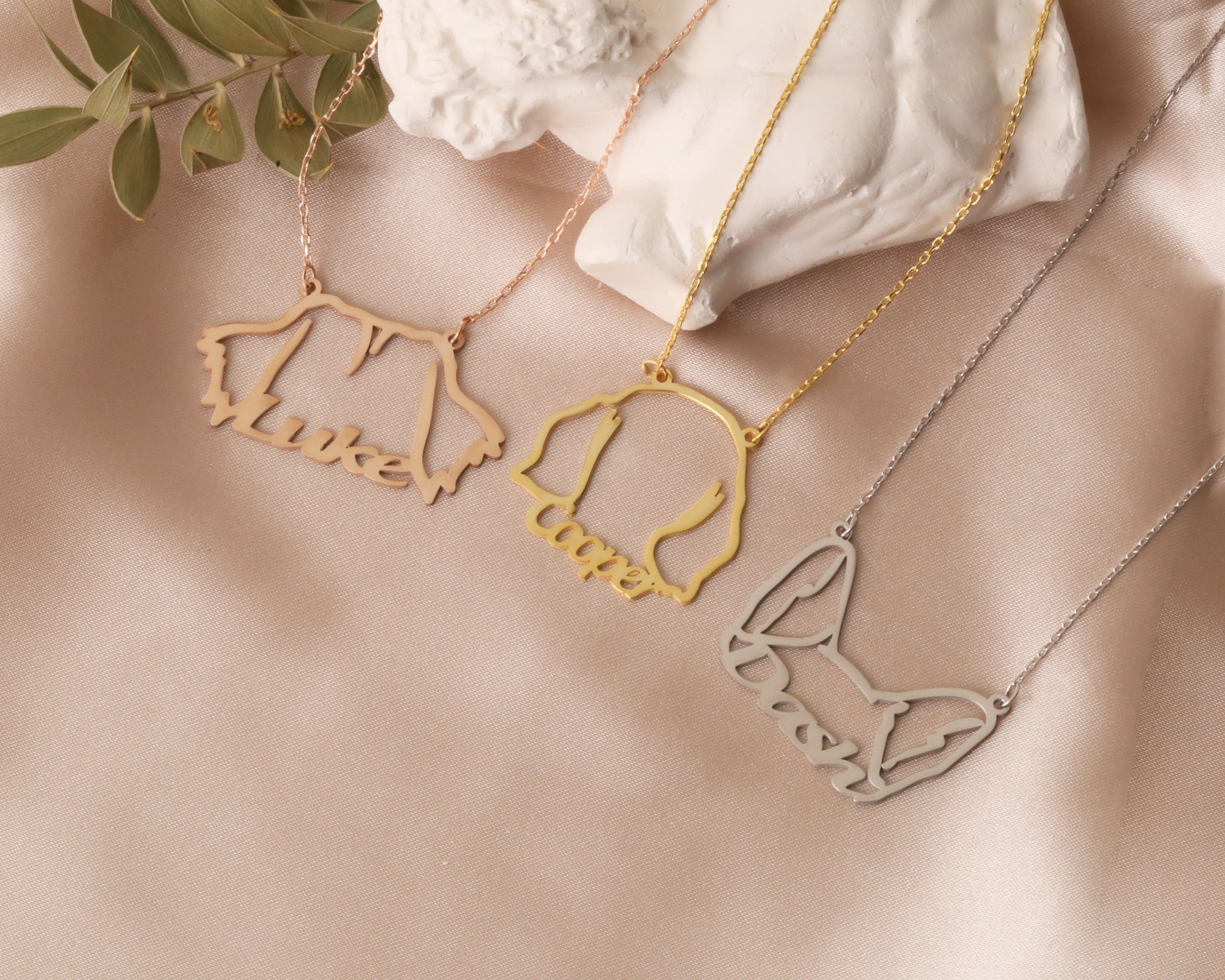 Custom Pet Silhouette Name Necklace