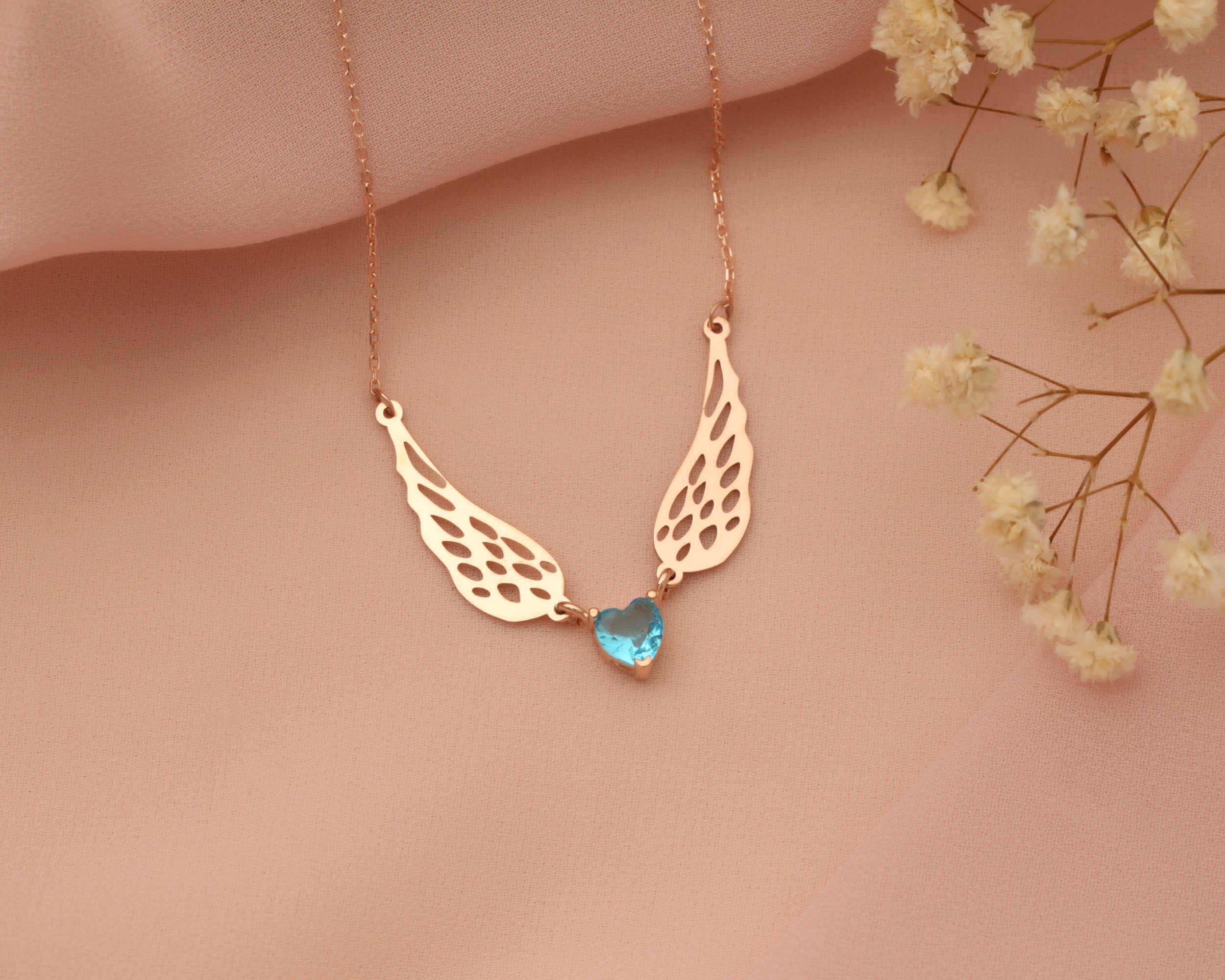 Angel Wing Heart Birthstone Necklace