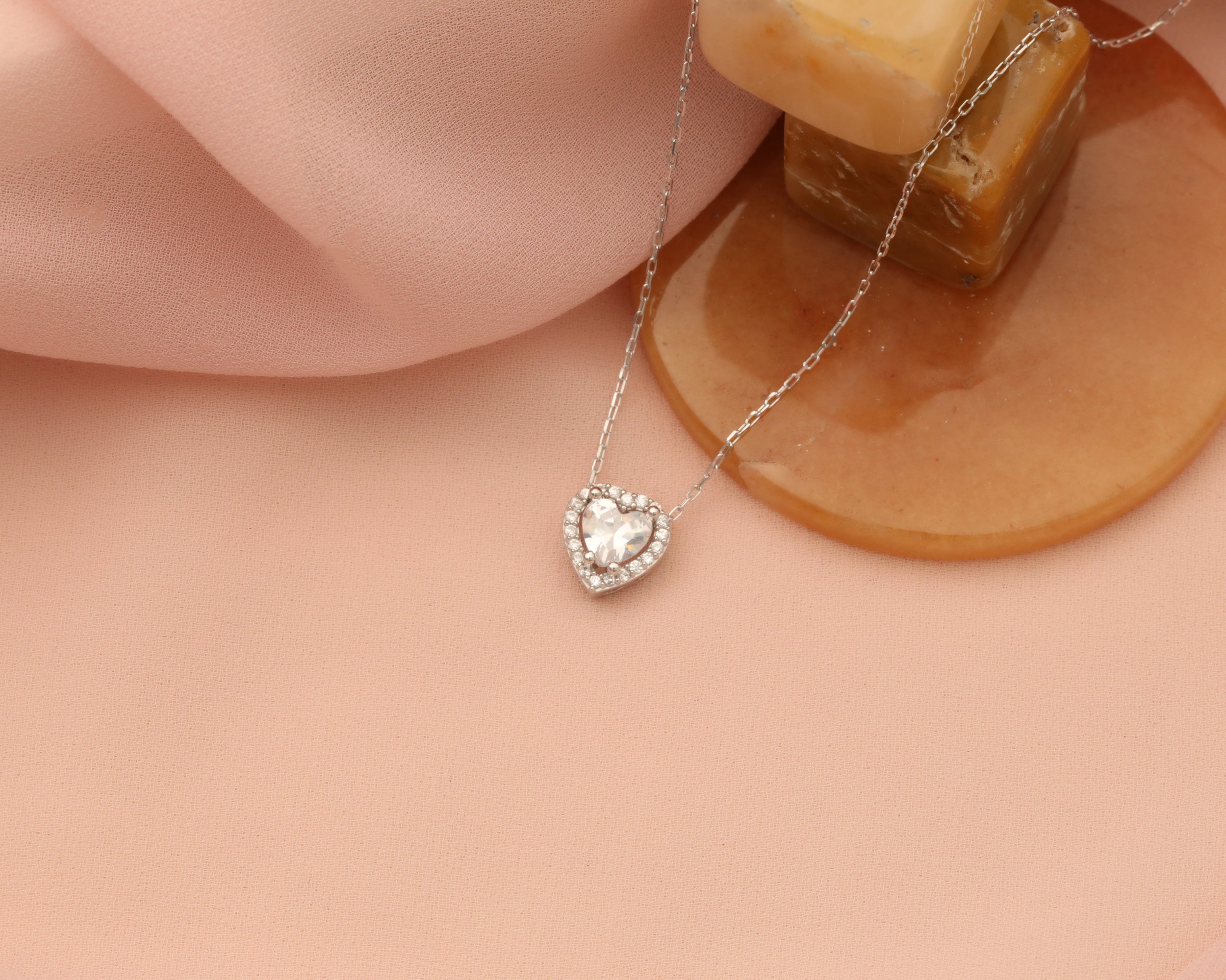 Custom Heart Birthstone Necklace in Silver