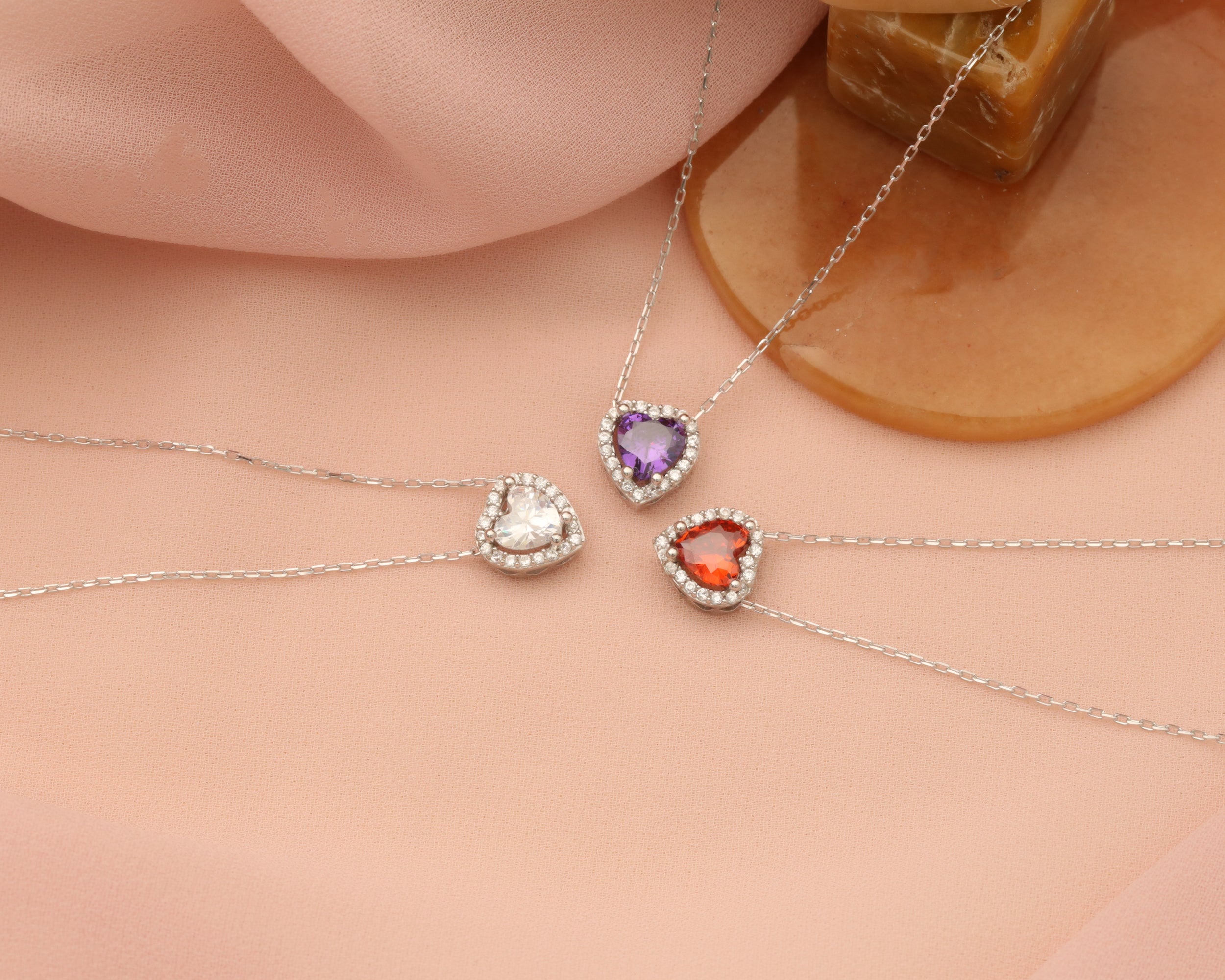 Custom Heart Birthstone Necklace in Silver